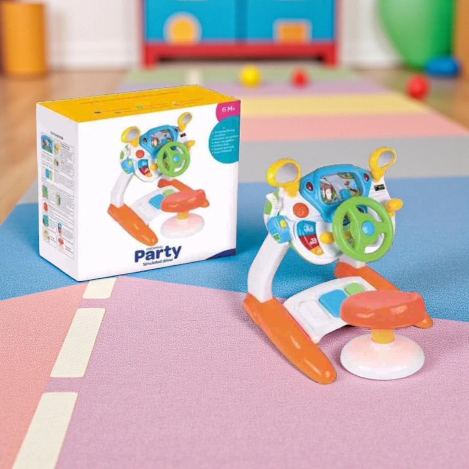Baoli Dreaming Party Simulated Driving Toy for Kids | Interactive Car Simulator with Music, Lights, Pedals & Microphone | Educational Pretend Play Driving Cab with Stool for Boys & Girls 3+