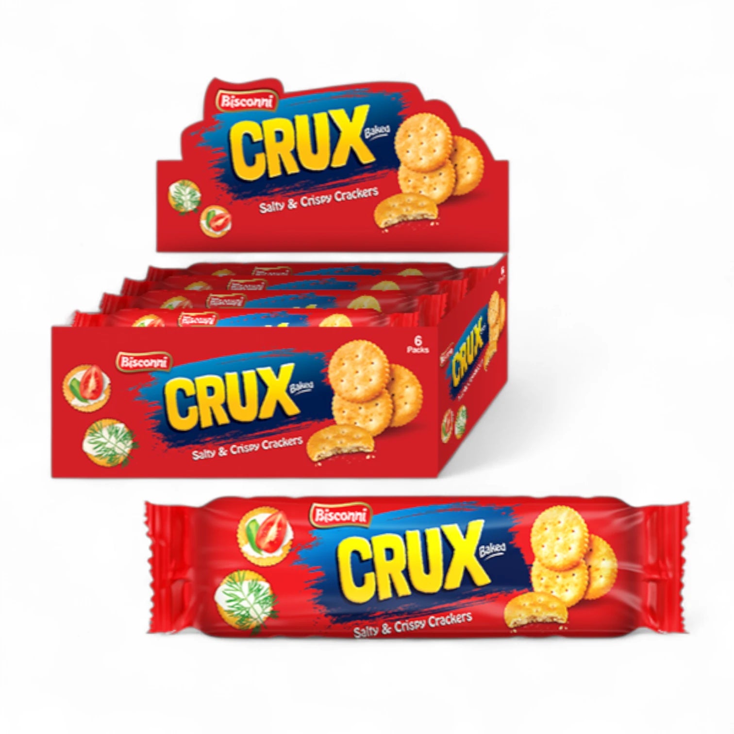 Bisconni CRUX Baked Salty & Crispy Crackers – 6 Packs, 100g Value Box | Perfect Tea-Time Snack - Damoo