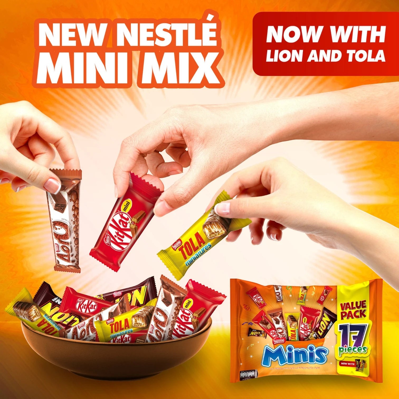 Nestlé Minis Chocolate Mix – Value Pack of 17 Assorted Mini Bars, 208g | Includes KitKat, Chunky, Lion, Aero & Tola | Perfect for Sharing, Parties & Snacking - Damoo