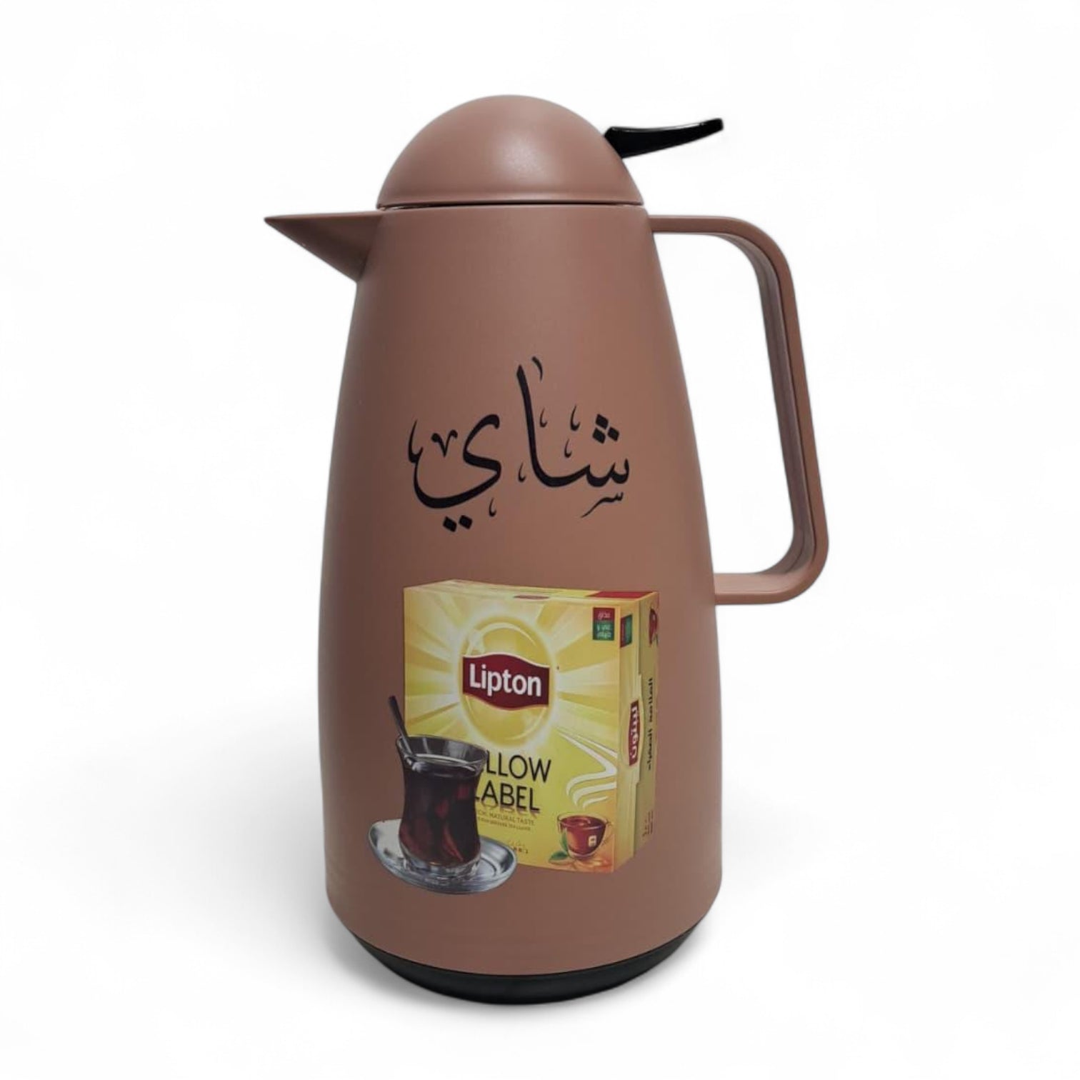Crystal House Beige Arabic Thermos Flask 1L – Lipton Yellow Label Design | Double-Wall Insulated Tea - Damoo