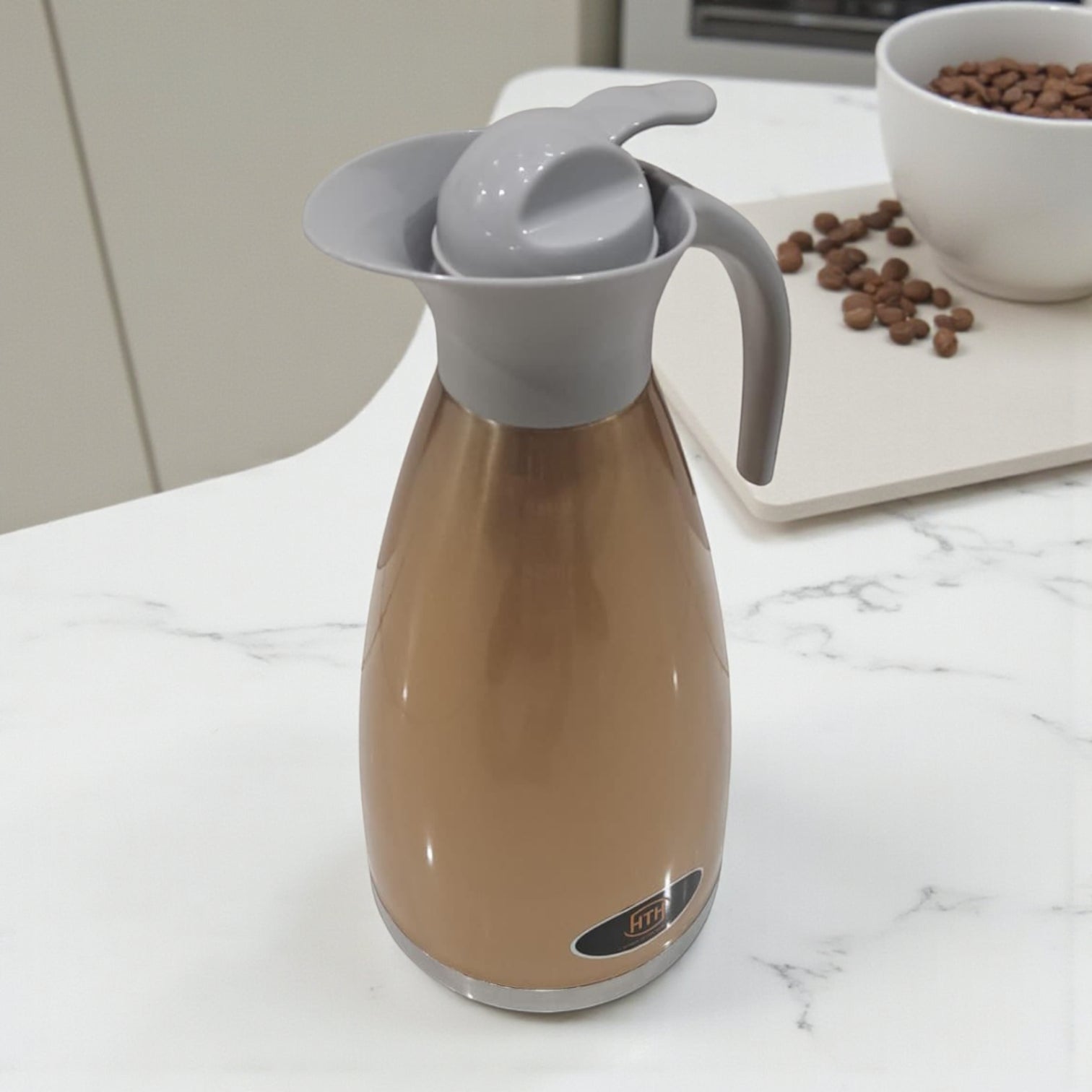 HTH Stainless Steel Vacuum Flask 2.0L (Model ECU-1) – Double Wall Insulated Thermos for Hot & Cold Beverages | Premium Press-Pour Design - Damoo