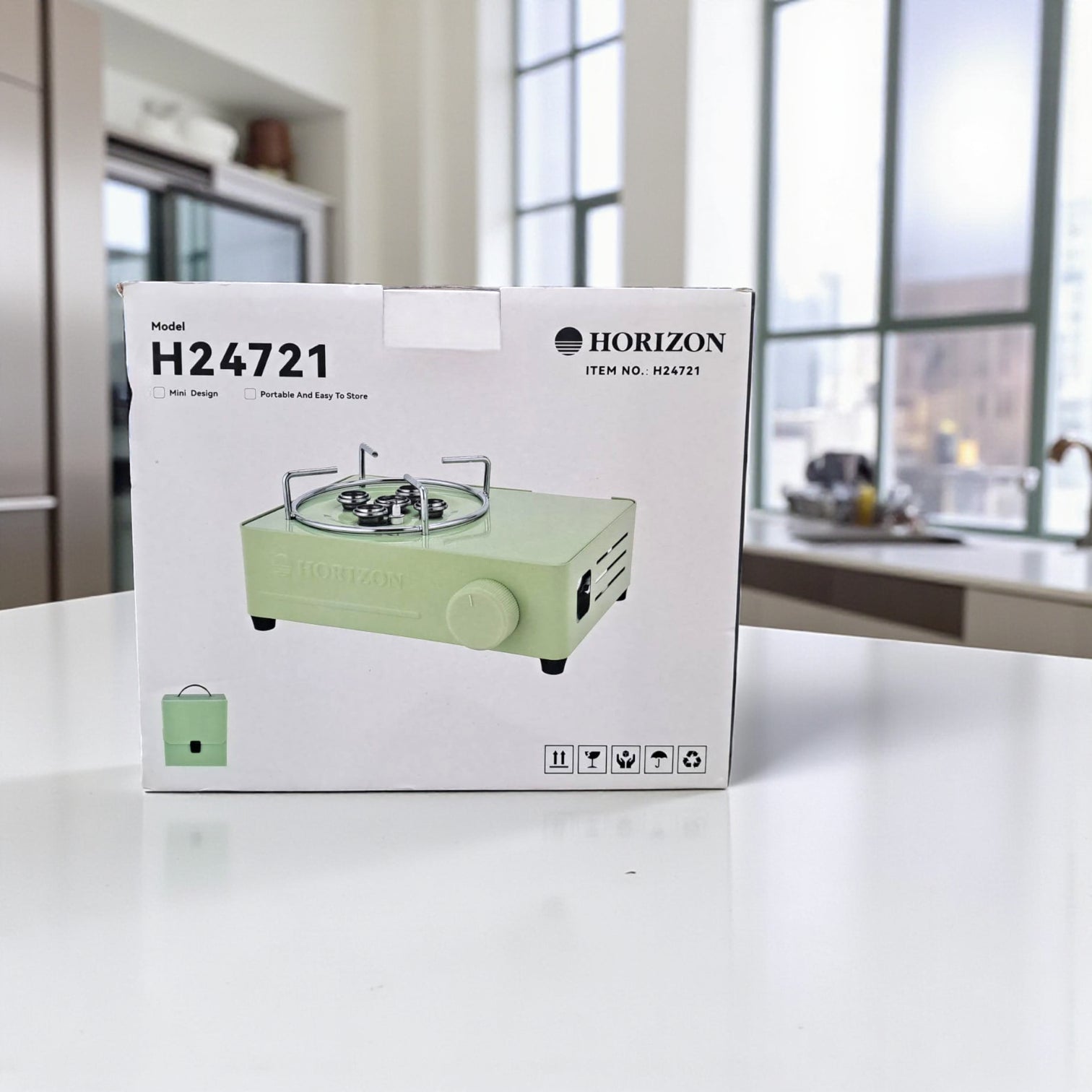 Horizon Portable Gas Stove H24721 – Compact Single Burner Outdoor Camping Stove, Butane Powered – Green, 1.4kg - Damoo