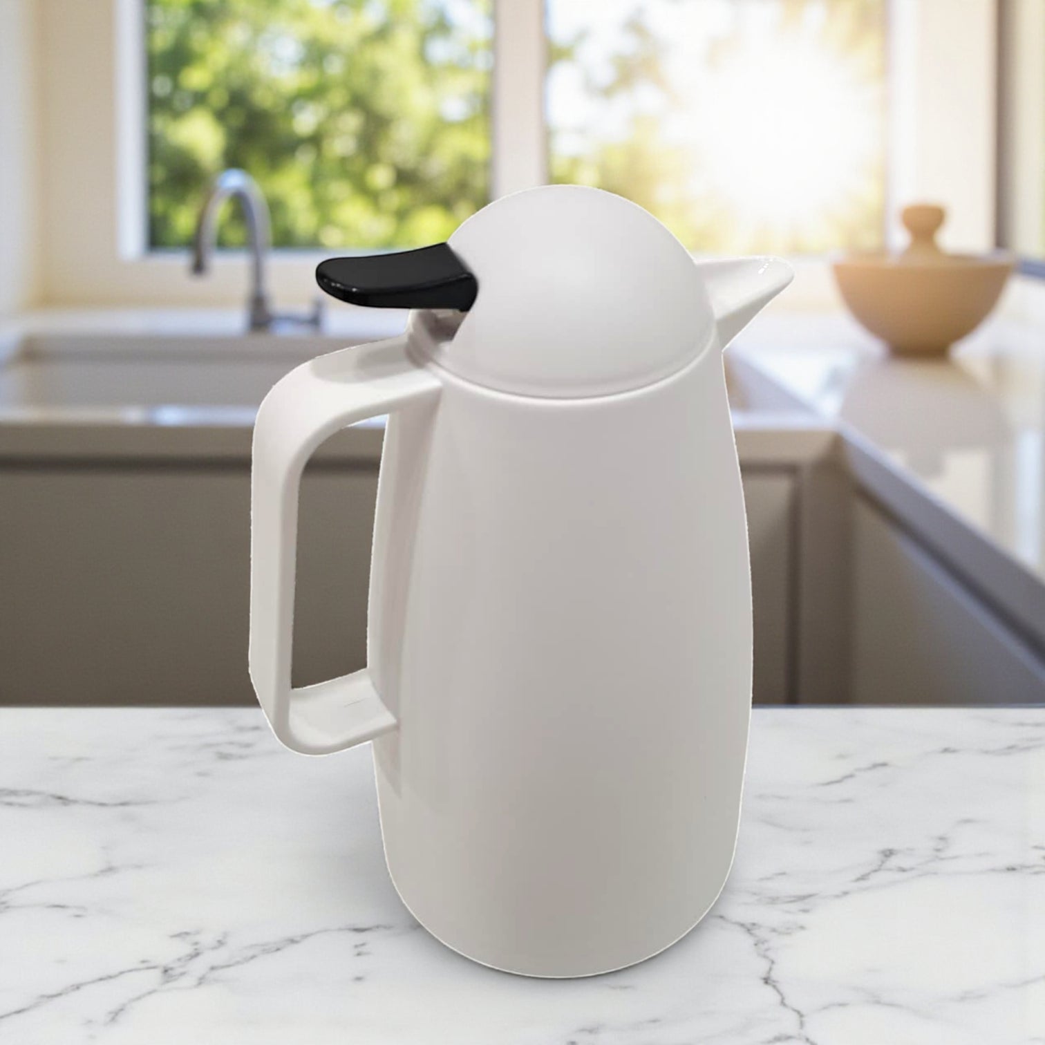 Crystal House White Thermos Flask – Vintage Kettle Design | Insulated Coffee & Tea Jug for Hot & Cold Drinks - Damoo