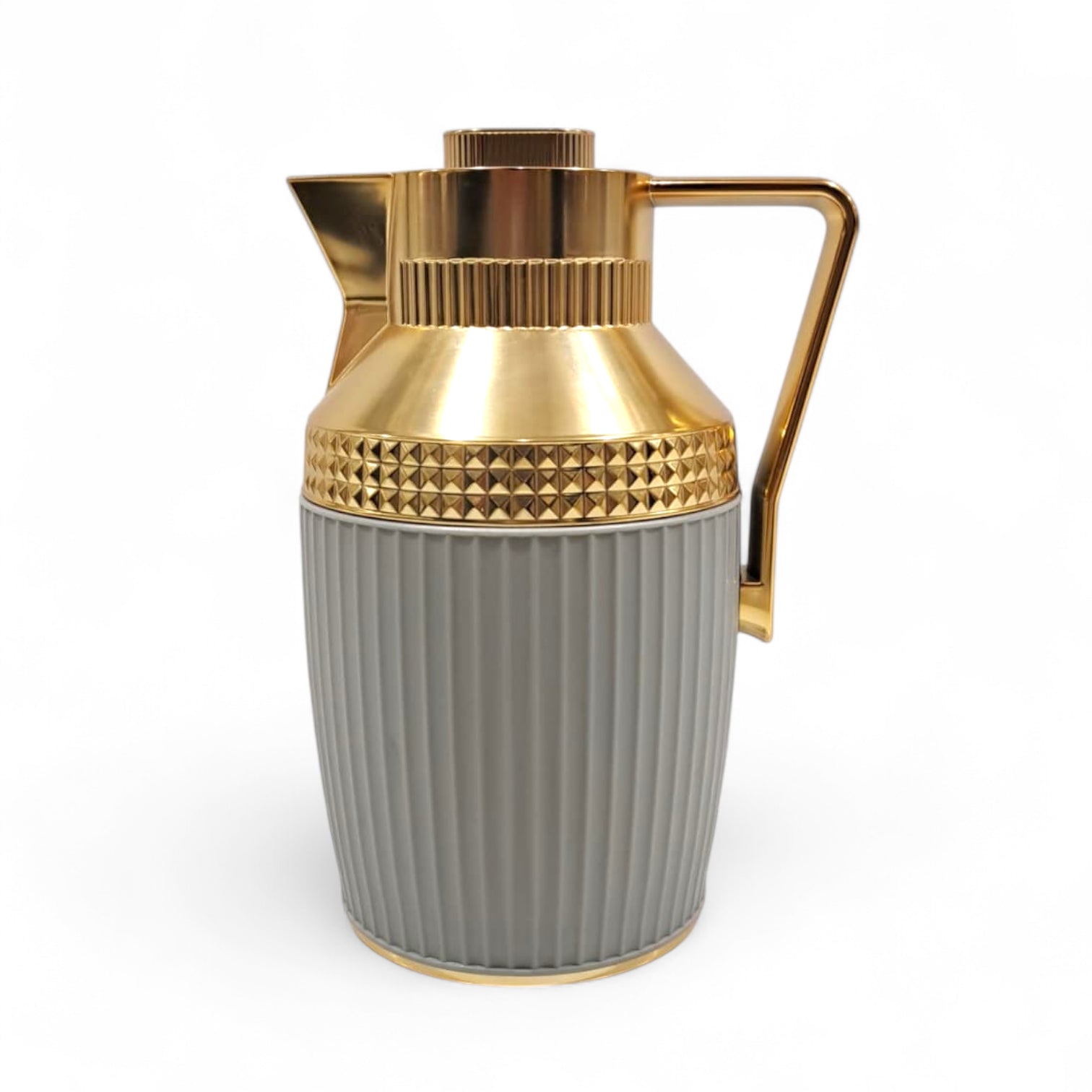 GERMAX Original Gold & Grey Vacuum Flask 1L – Luxury Insulated Arabic Coffee & Tea Thermos | Premium Glass Liner | 12H Heat / 24H Cold Retention | Modern Geometric Design - Damoo