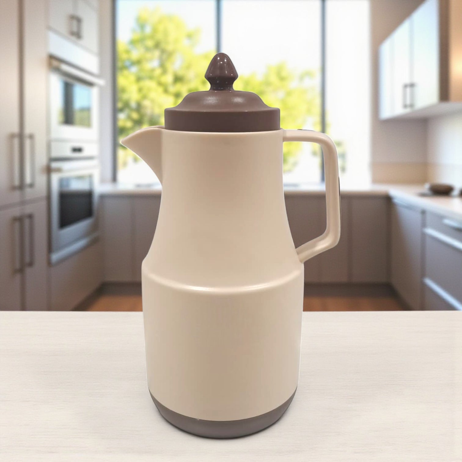 HAMID Insulated Thermos Flask – Premium Pink Glass Vacuum Jug for Hot & Cold Drinks – Elegant Beige or Grey Color Options – Durable Plastic Body 1L Capacity - Damoo