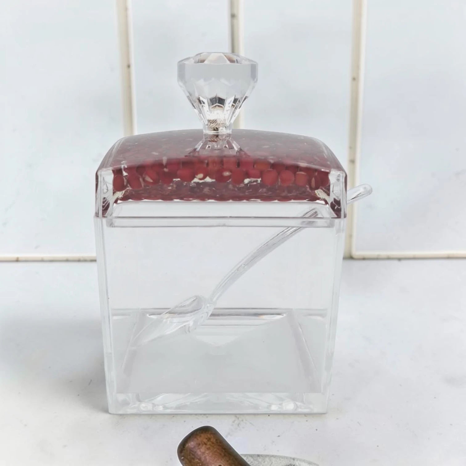 Acrylic Sugar Jar with Lid and Spoon, Clear Storage Container for Candy Condiments Spices, Decorative Kitchen Organizer, Available in 2 Designs - Damoo