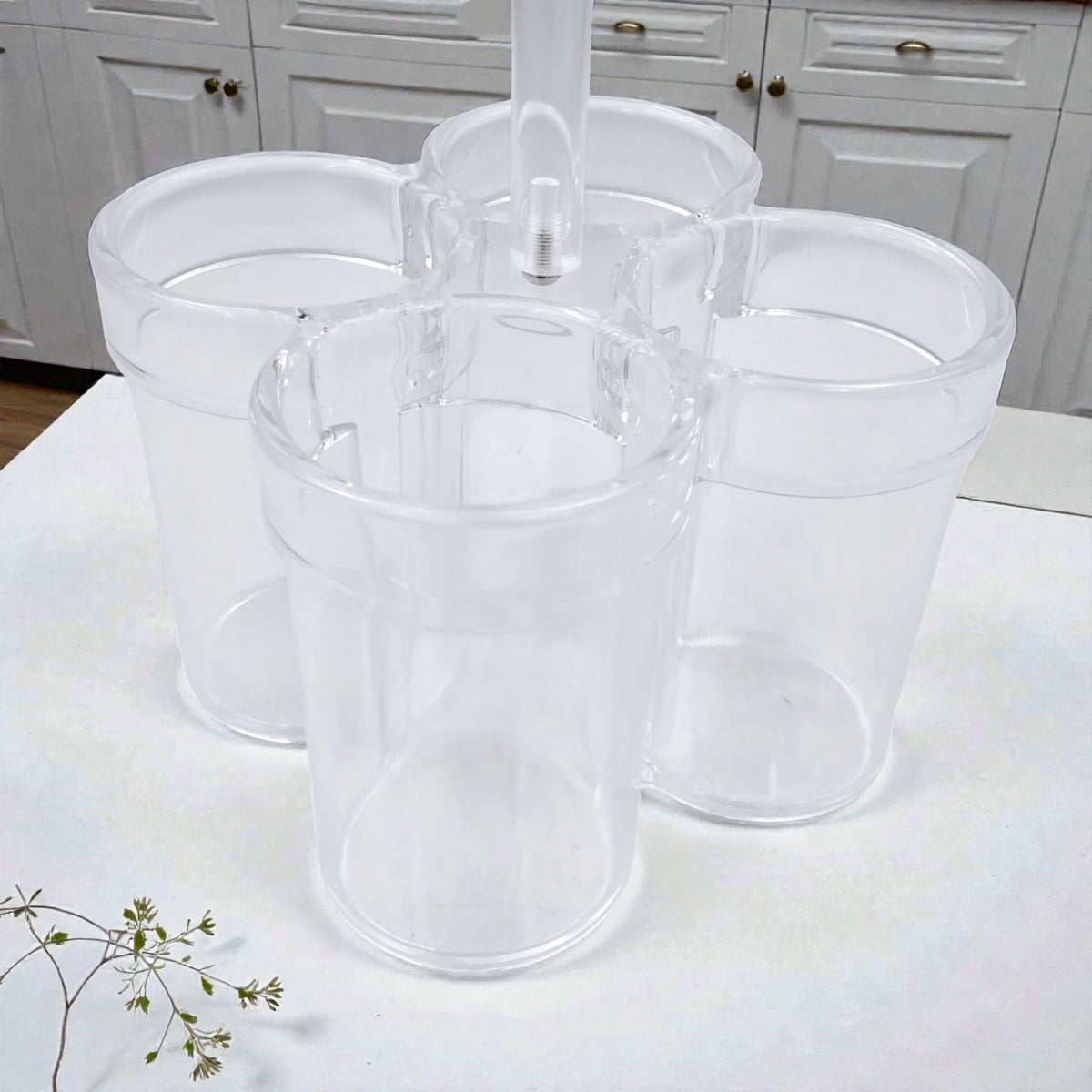 Orchid 4-Compartment Clear Acrylic Utensil Holder – Kitchen Cutlery Organizer with Handle for Countertop & Dining Table (26H x 16L × 16W CM) - Damoo