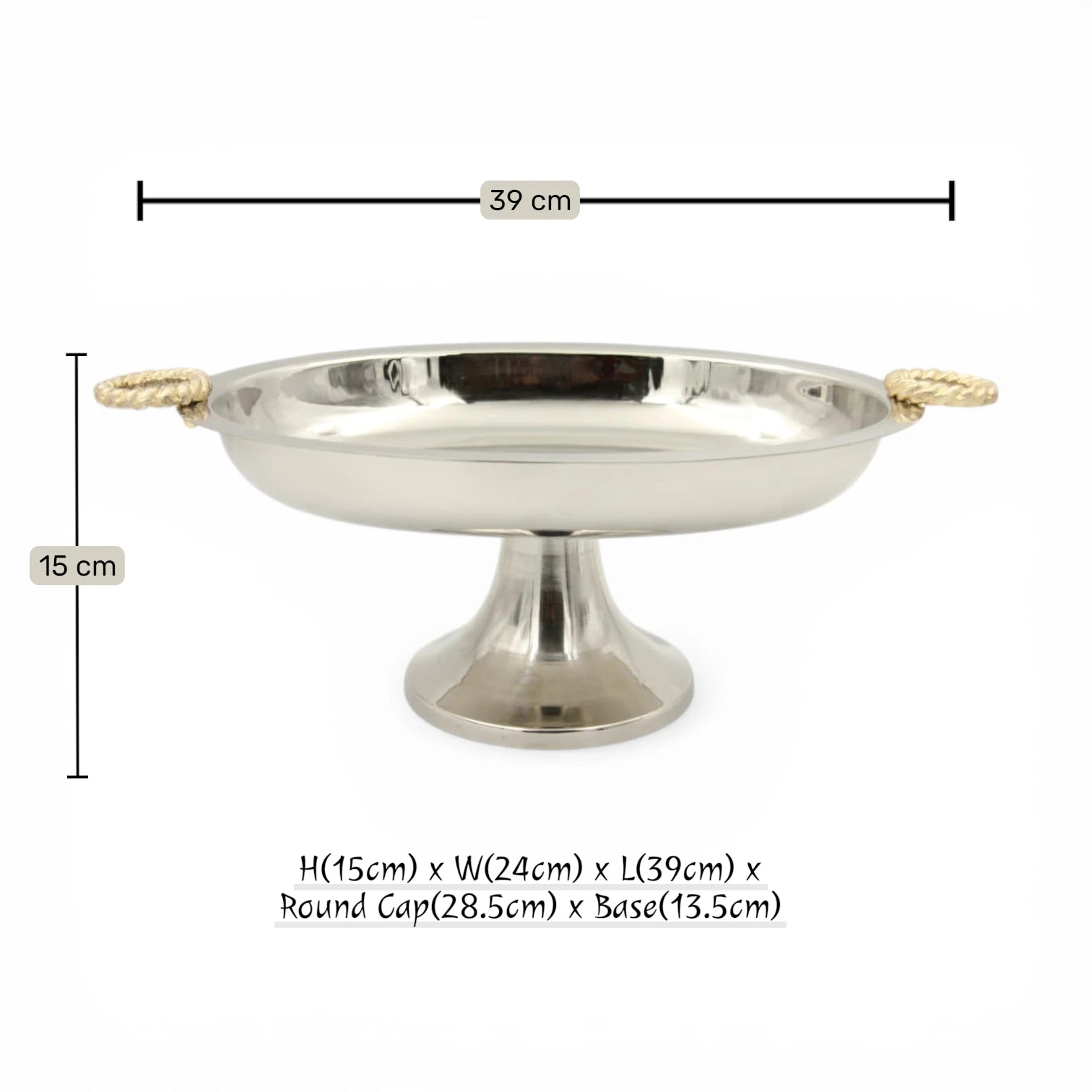 Damoo Oval Metal Serving Tray with Pedestal Base & Gold Handles – Elegant Aluminum & Steel Display Stand for Desserts, Fruits & Table Serving (15H x 39L x 24W CM) - Damoo