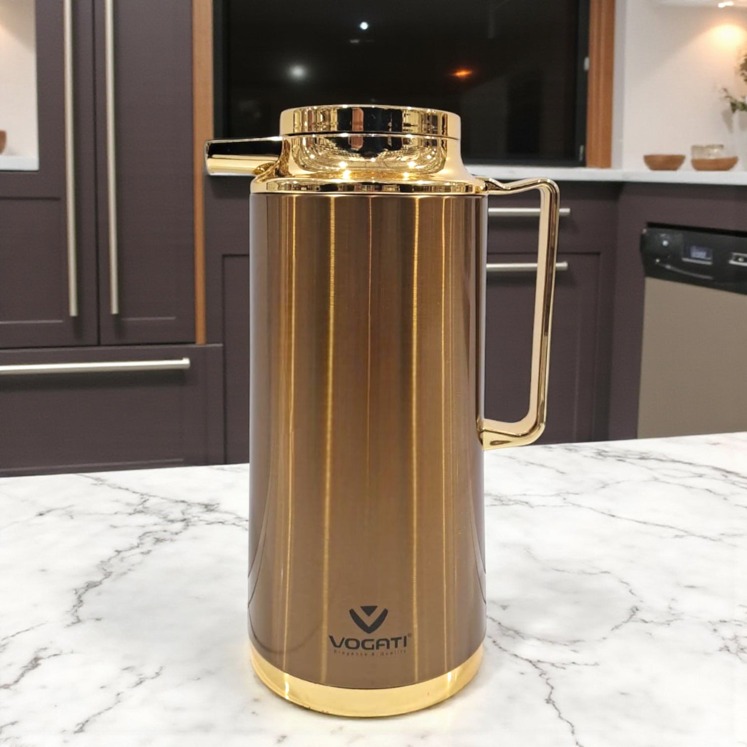 Vogati Premium Stainless Steel Thermos Flask – Double Wall Vacuum Jug with Golden Finish - Damoo