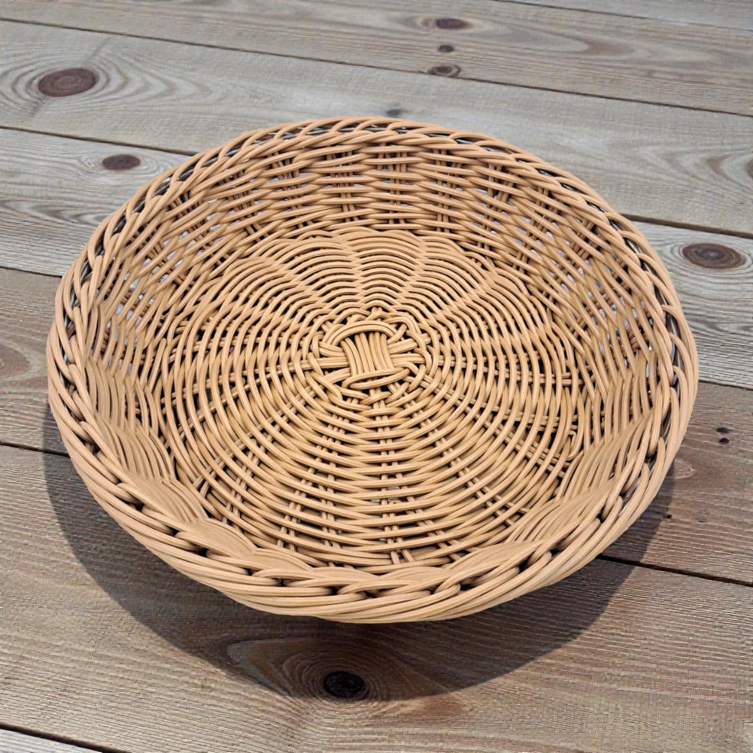 Natural Round Rattan Basket Tray – Handwoven Wicker Bread, Fruit & Snack Serving Basket for Dining Tables & Kitchen Storage (H(6.5cm) x W(30cm) x L(30cm) x Base(23cm)) - Damoo