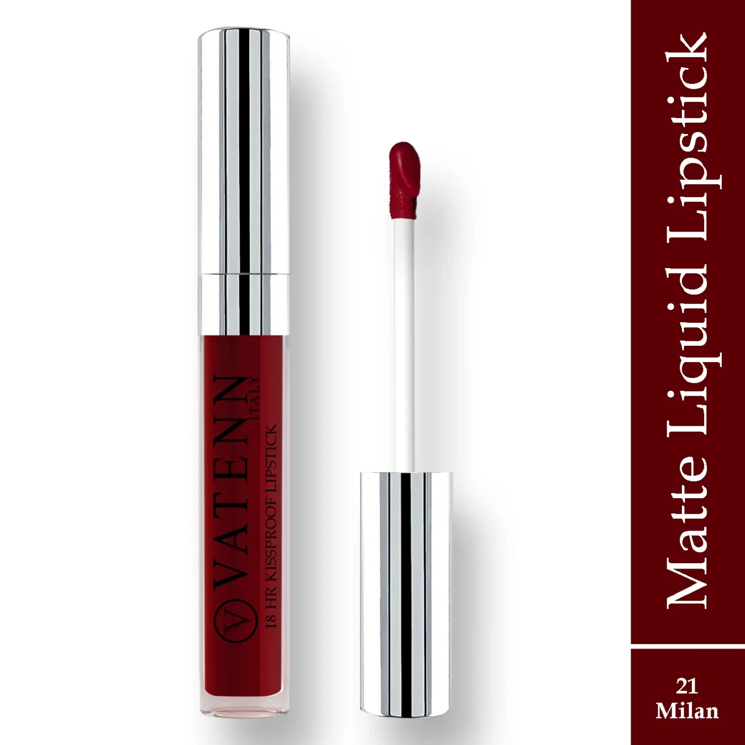 Vatenn 18Hrs Kissproof Liquid Lipstick – Shade 21 Milan | Long-Lasting Pure Matte | Transfer-Proof, Non-Drying & Creamy Finish – 0.40kg - Damoo