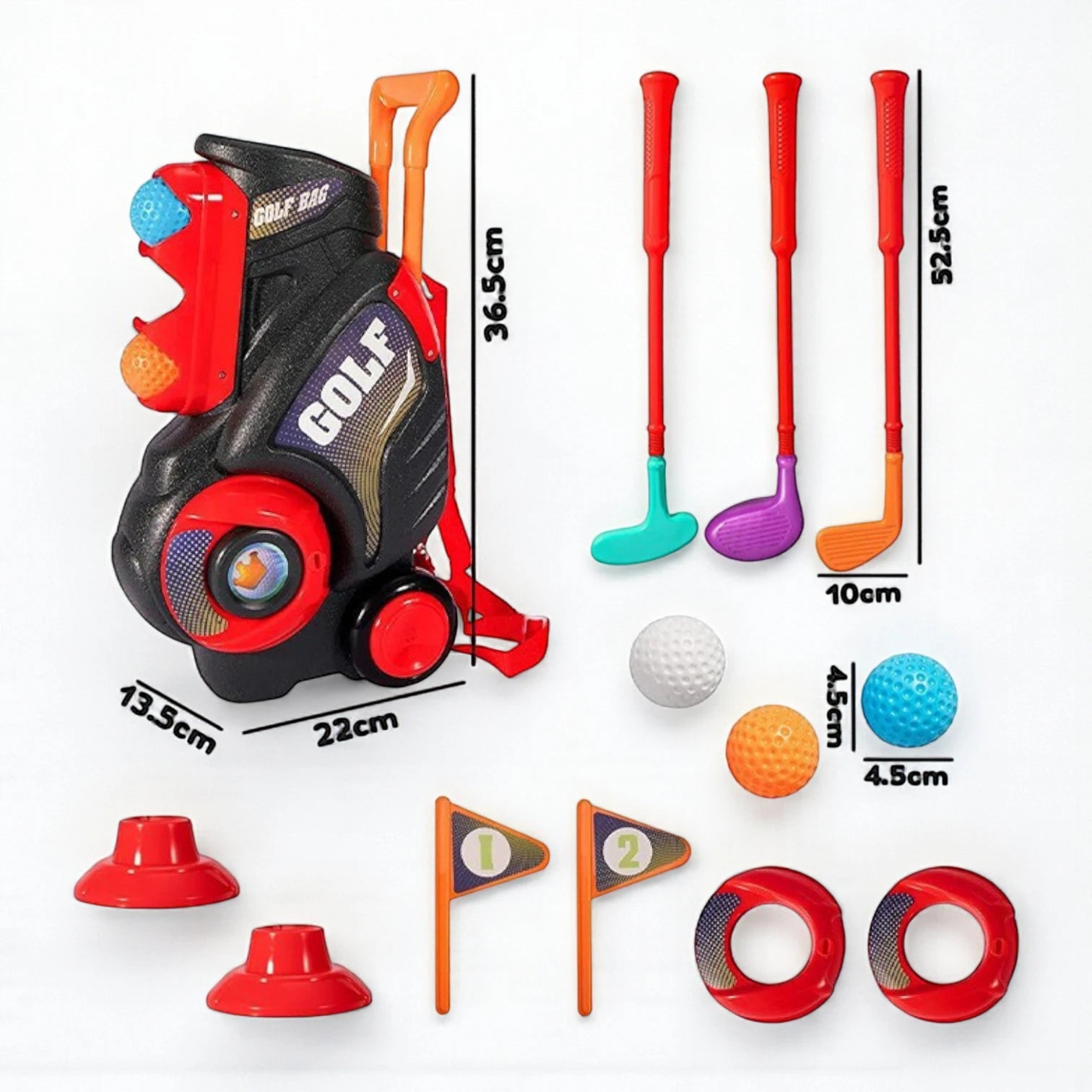 Rong Xing Da Kids Golf Push-Box Backpack Toy Set | Indoor & Outdoor Interactive Sports Game for Young Athletes | Telescopic Pull Rod, Rolling Wheels & Accessories