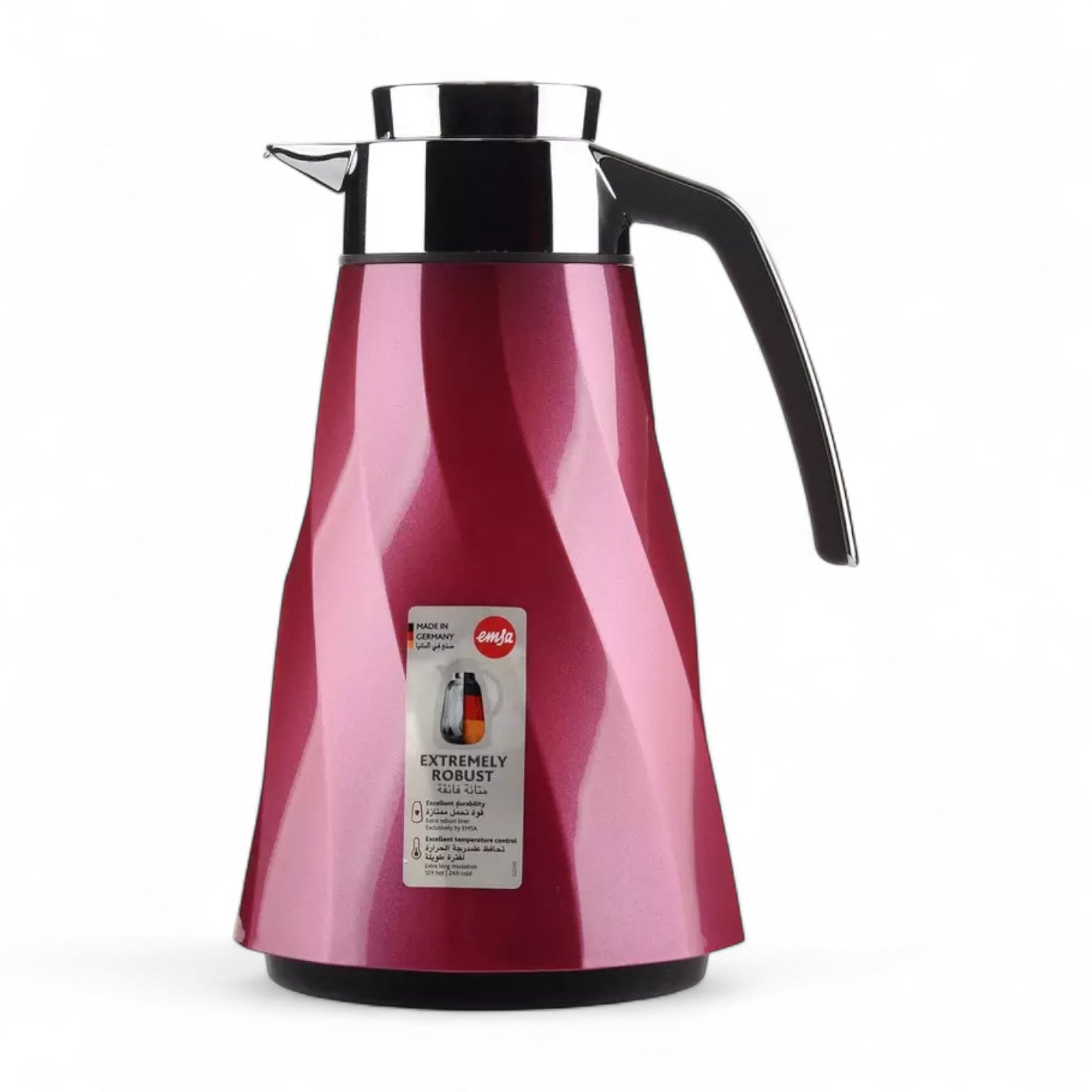 Emsa Cone Thermal Jug Swirl 1.5 L – Metallic Purple | Premium German-Made Vacuum Flask with Glass Liner for Hot & Cold Drinks - Damoo
