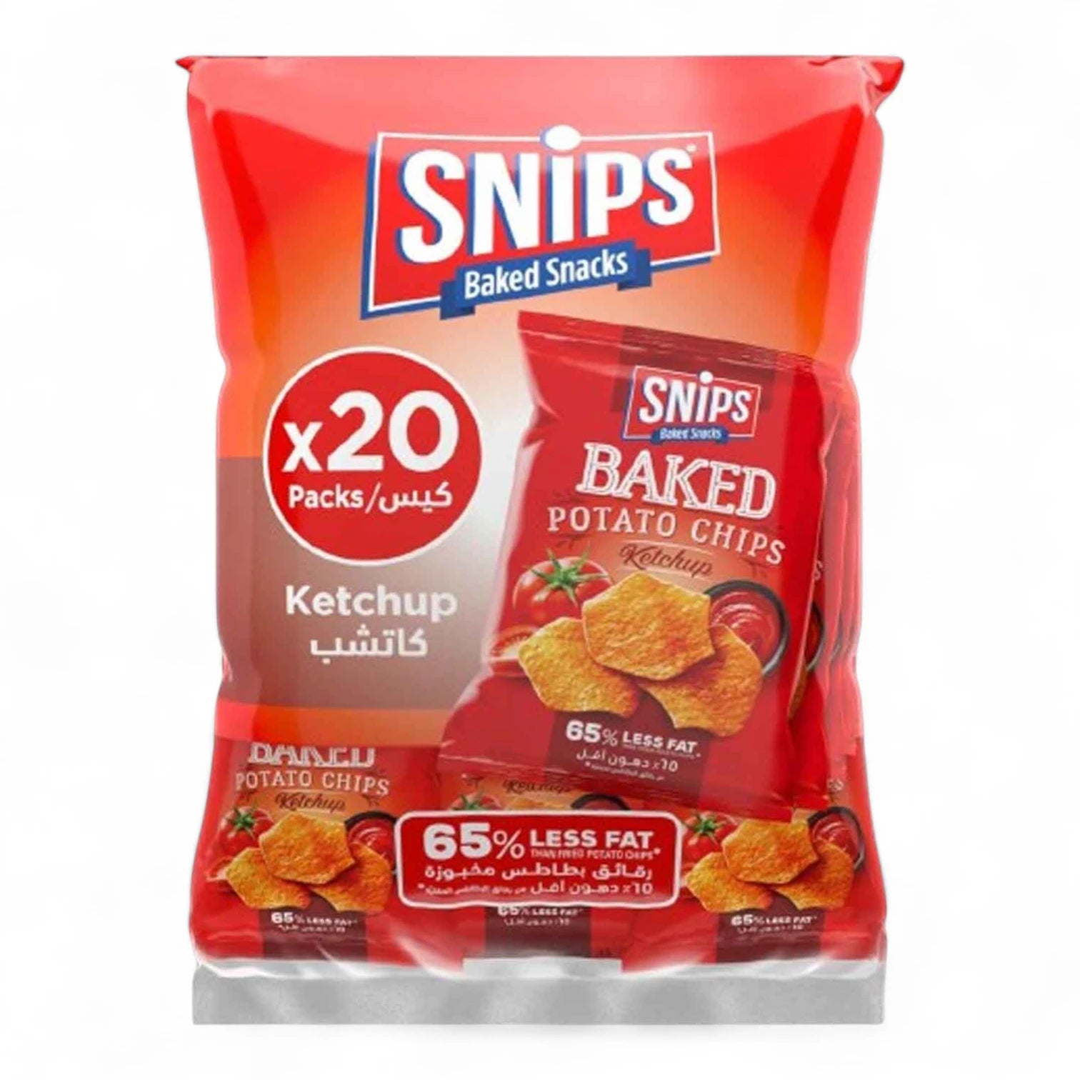 Snips Baked Potato Chips – Ketchup Flavour 20 x 35g | Bulk Pack Crispy Baked Snack | Made with Real Potatoes - Damoo