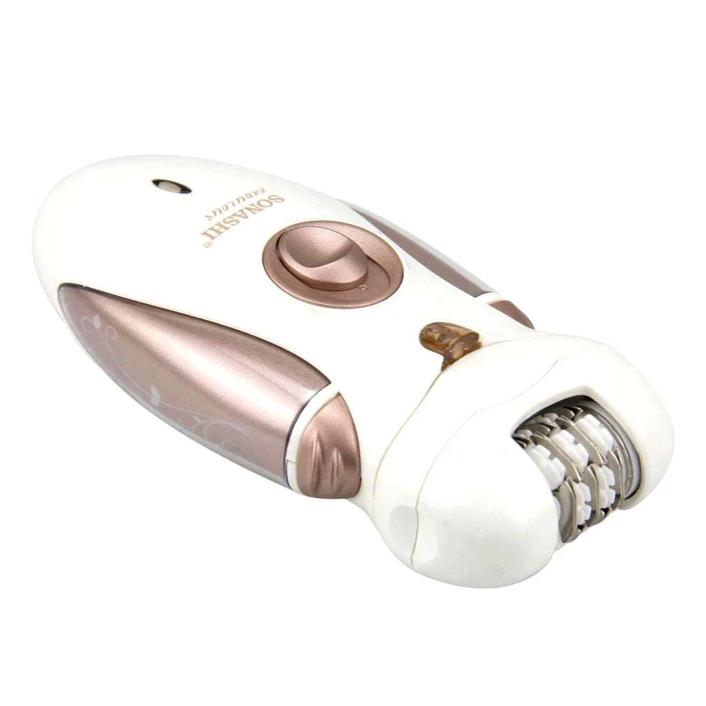 Sonashi Epilator & Trimmer for Women – SLD-824 | 3 Attachments, Washable Head, Stainless Steel Blades, LED Light, 45 Min Usage Time - Damoo