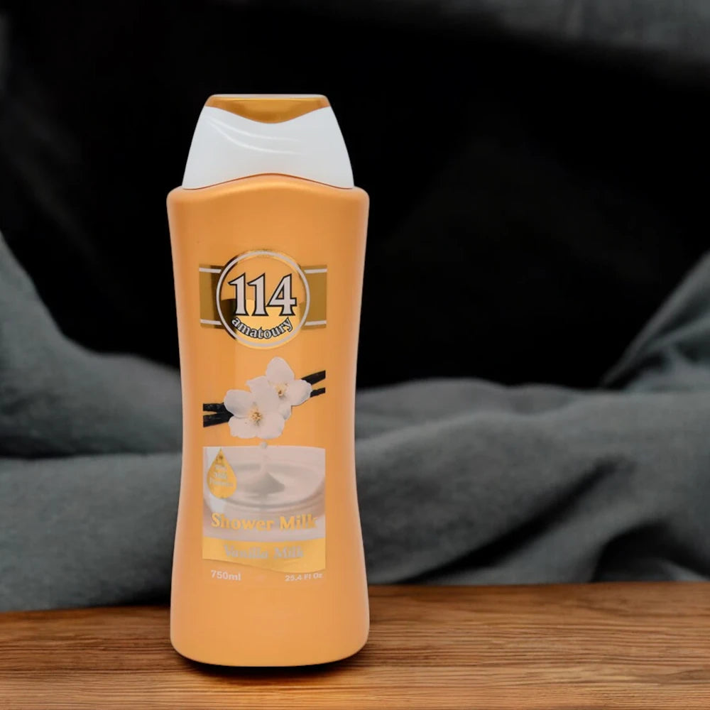 114 Amatoury Bain Douche Vanilla Milk Shower Gel, 650ml | Deeply Moisturizing Body Wash with Milk Proteins & Orchid Extracts - Damoo