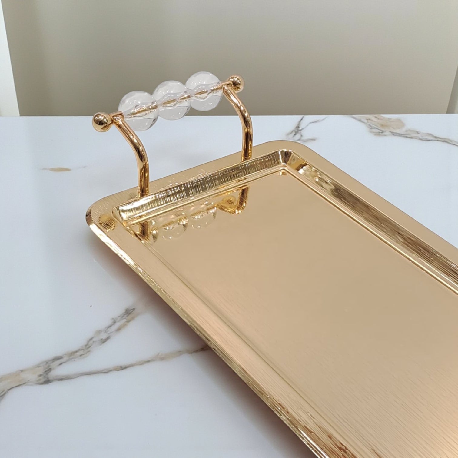 Luxury Rectangular Gold Serving Tray with Acrylic Handles – Elegant Stainless Steel Decorative & Functional Tray for Home, Hotel, or Events - Damoo