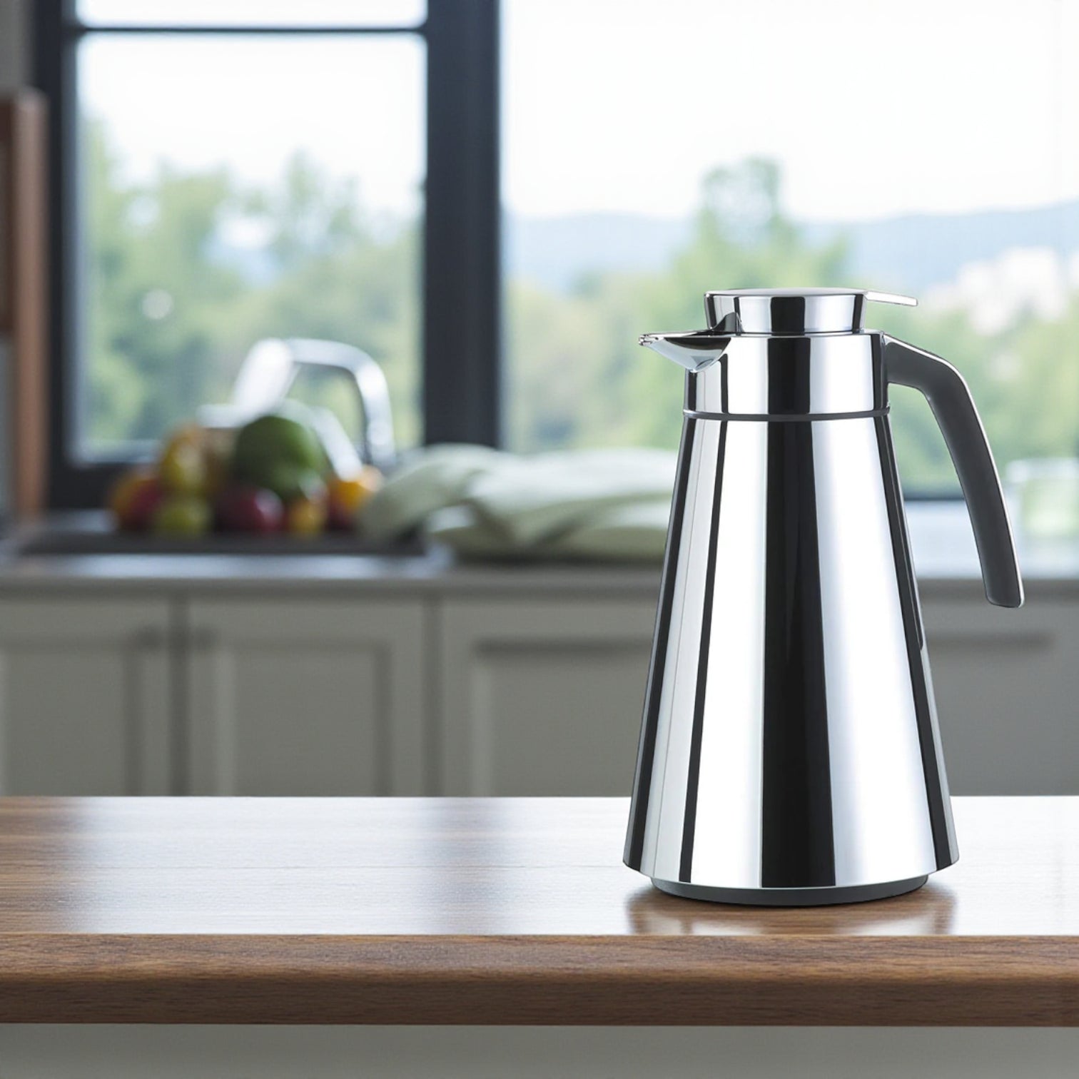 Emsa Cone Thermal Jug Swirl 1 L – Metallic Silver | Premium German-Made Vacuum Flask with Glass Liner for Hot & Cold Drinks - Damoo