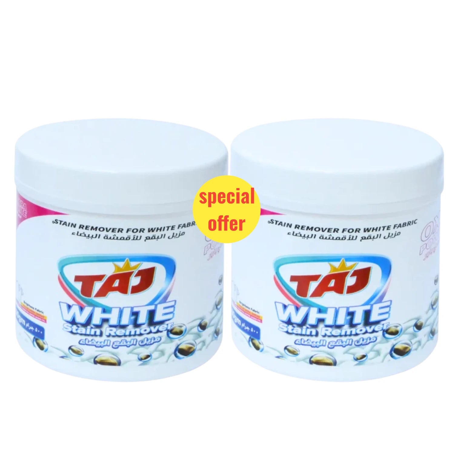 Taj White Stain Remover for White Fabric 500g x 2 – Powerful Whitening & Stain Removal Powder | Special Offer Pack - Damoo