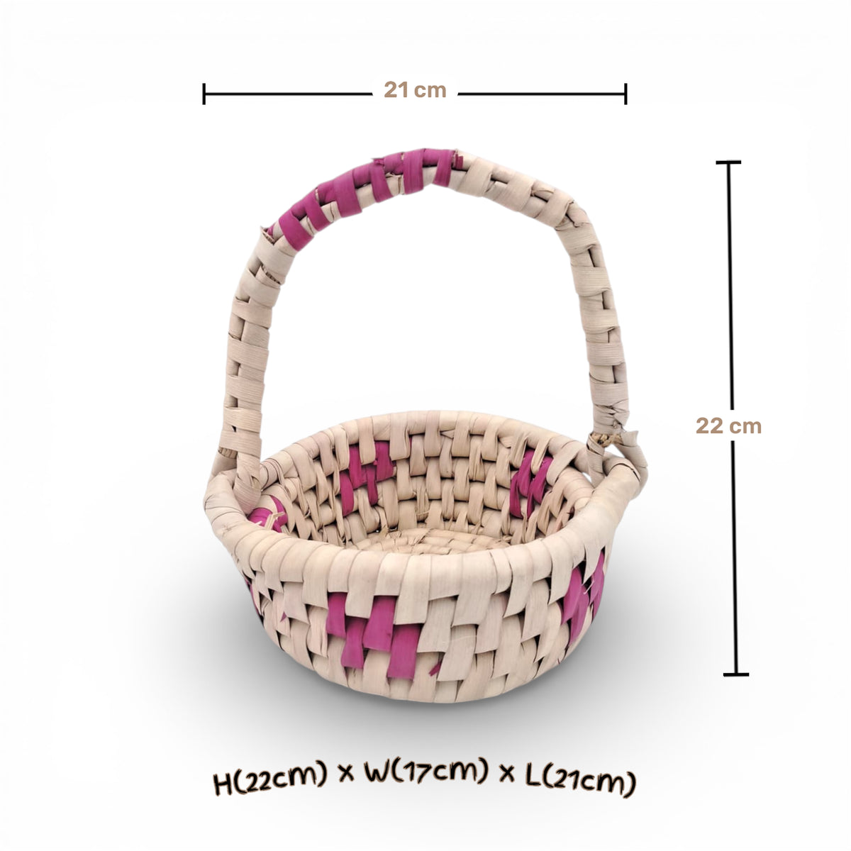 Handwoven Natural Rattan Flower Basket with Handle – Handmade Eco-Friendly Decorative Storage & Gift Basket (22H × 21L × 17W CM) - Damoo