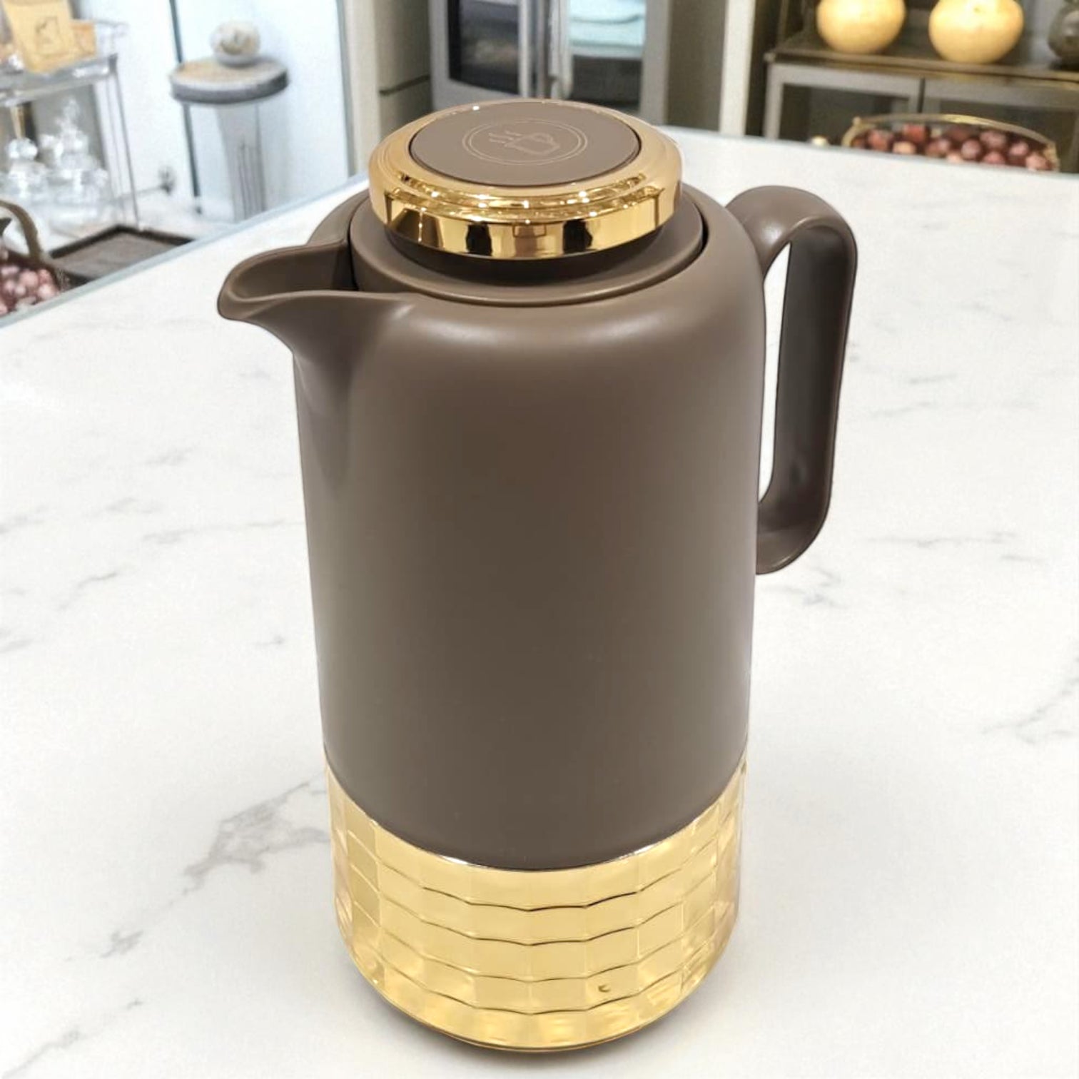 GERMAX Original Modern Matte Vacuum Flask 1L – Premium Gold & Silver Base Thermos | Double-Wall Insulated | 12H Heat / 24H Cold | Arabic Coffee & Tea Pot - Damoo