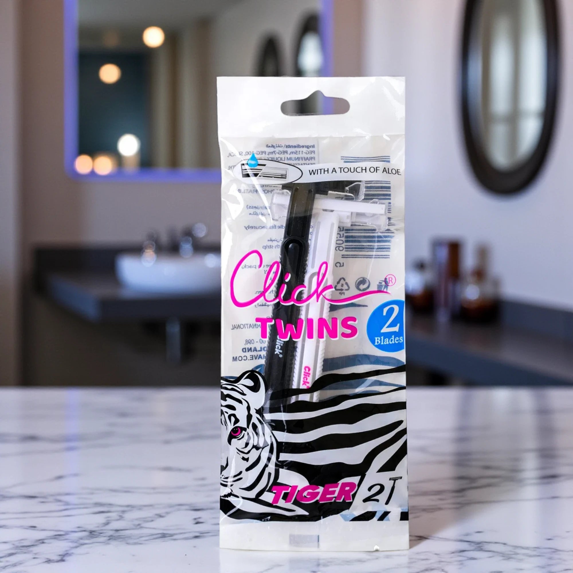 Click Twins Tiger Disposable Razor – 2 Blade Shaver with Aloe Comfort Strip for Smooth & Gentle Shaving – Lightweight, Portable & Hygienic - Damoo