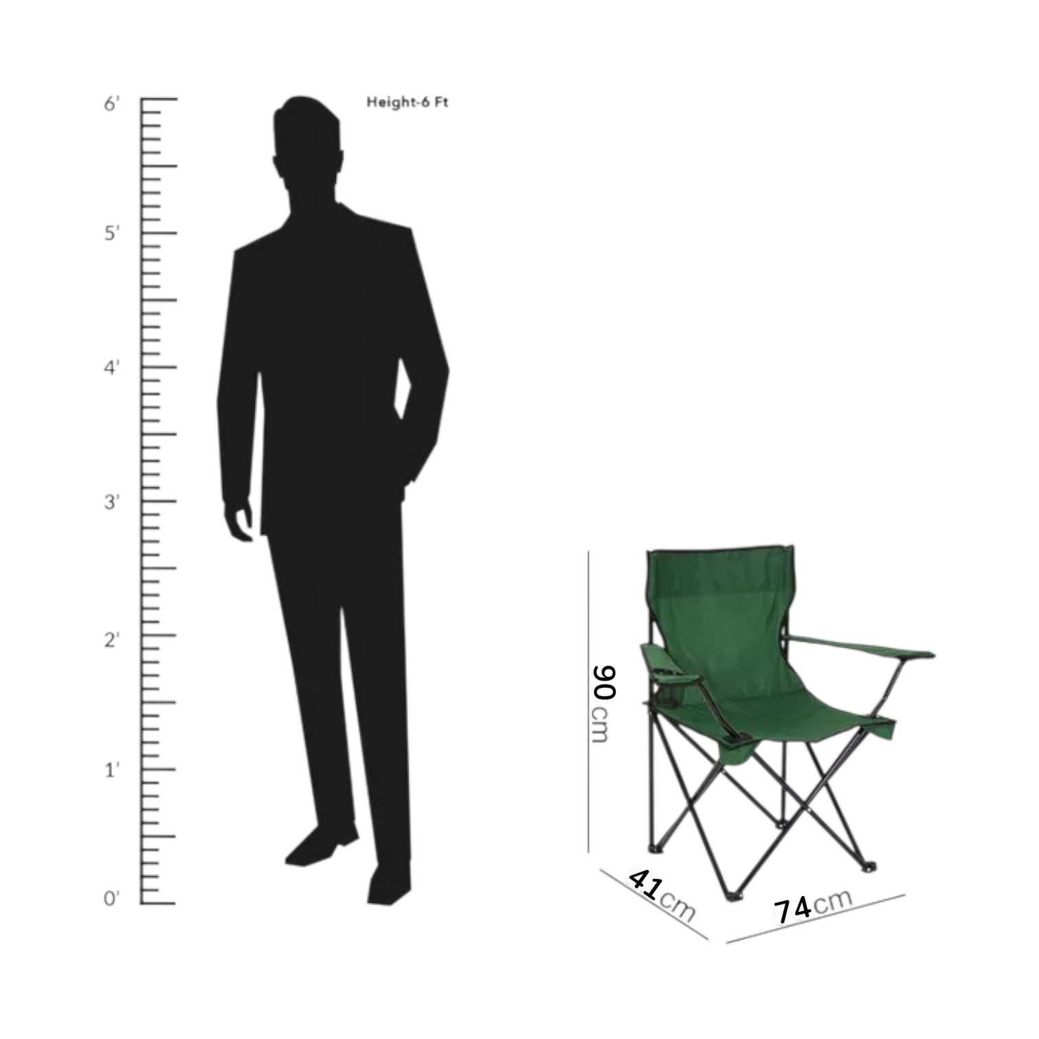 Foldable Camping Chair with Cup Holder – Portable Outdoor Folding Seat with Armrests – Heavy-Duty Steel Frame and Durable Oxford Fabric – Compact and Lightweight Chair for Camping, Picnic, Beach, Garden & Travel – Green - Damoo