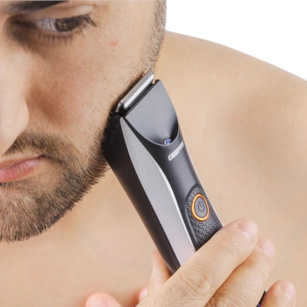 Geepas Professional Beard Trimmer for Men – Waterproof IPX5 Design, Dual Turbo Speed, LED Indicator & Light, Rechargeable 600mAh Battery, Stainless Steel Blades, Cordless Grooming Kit with Guide Combs – GTR56024N - Damoo