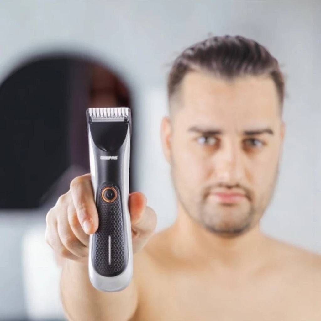 Geepas Professional Beard Trimmer for Men – Waterproof IPX5 Design, Dual Turbo Speed, LED Indicator & Light, Rechargeable 600mAh Battery, Stainless Steel Blades, Cordless Grooming Kit with Guide Combs – GTR56024N - Damoo