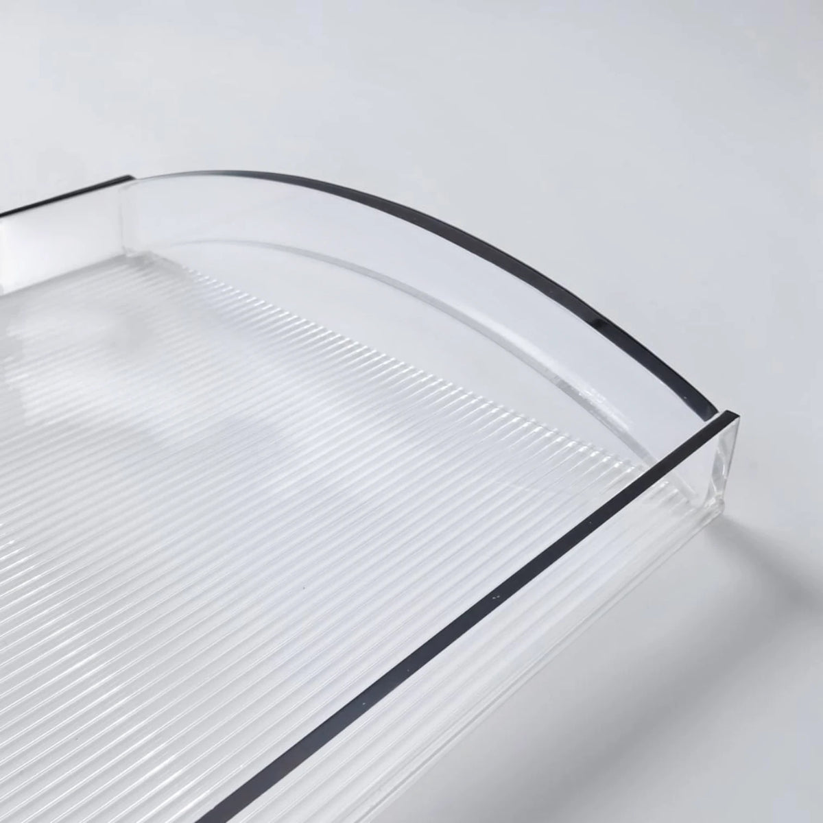 Modern Acrylic Serving Tray with Gold & Silver Arc Handles – Clear Ribbed Organizer Tray (6H x 40L x 27W CM) - Damoo
