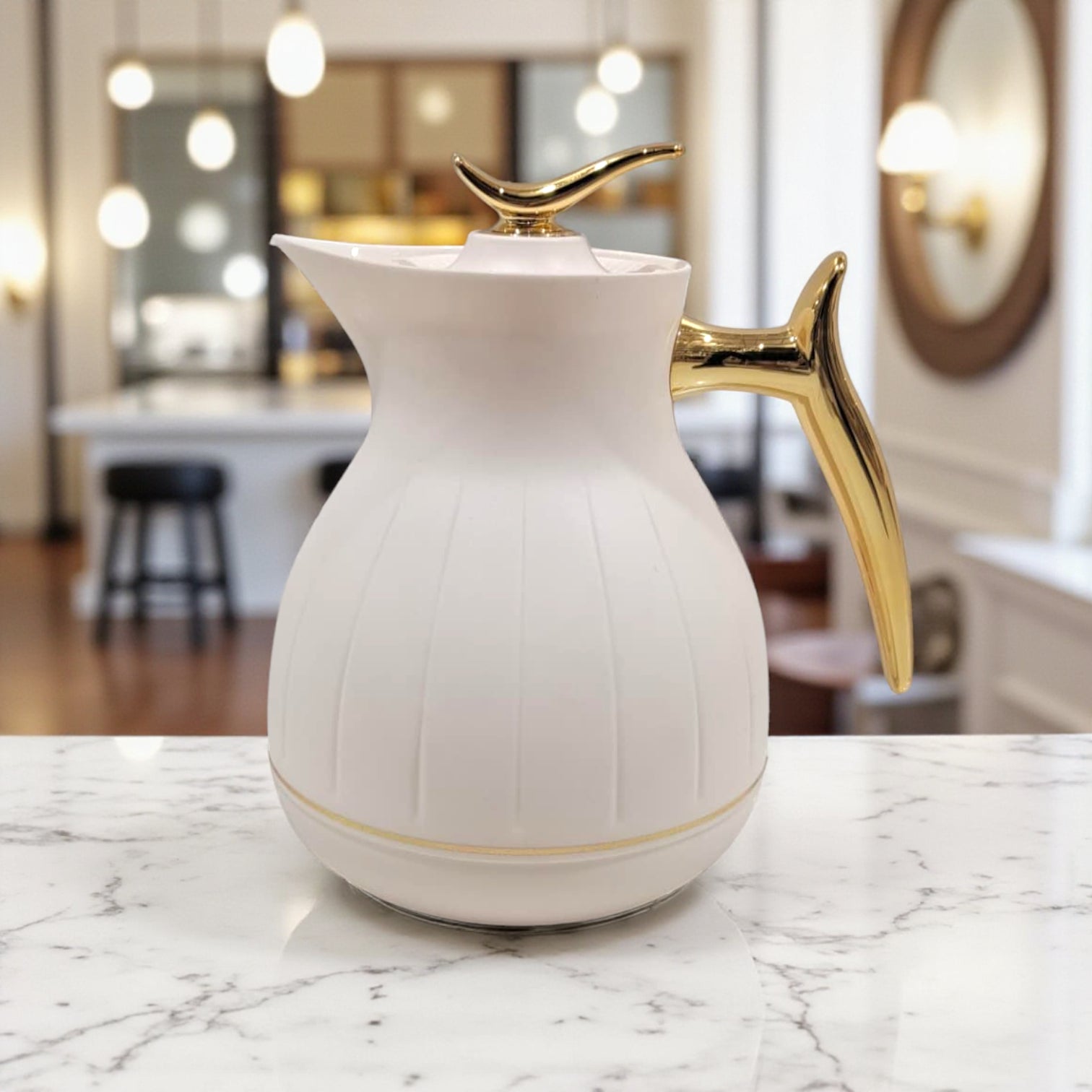 Ansa Premium Cream Thermos Flask with Gold Handle – Elegant Insulated Vacuum Jug for Hot & Cold Drinks - Damoo