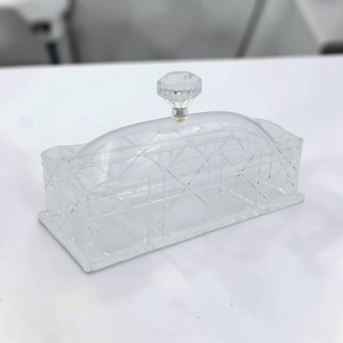 Luxury Crystal Acrylic Cutlery Holder Box with Cover, Transparent Spoon & Fork Storage Organizer, Kitchen Countertop Utensils Holder - Damoo