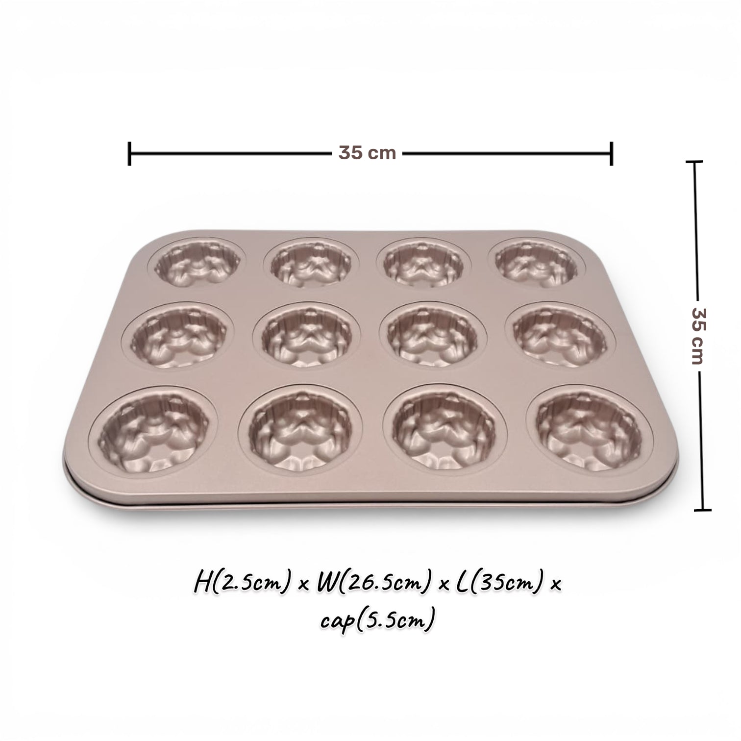 12-Cup Carbon Steel Non-Stick Petal Pattern Cake & Muffin Baking Pan – Mini Dessert Mold Tray (2.5H x 35L x 26.5W CM) - Damoo