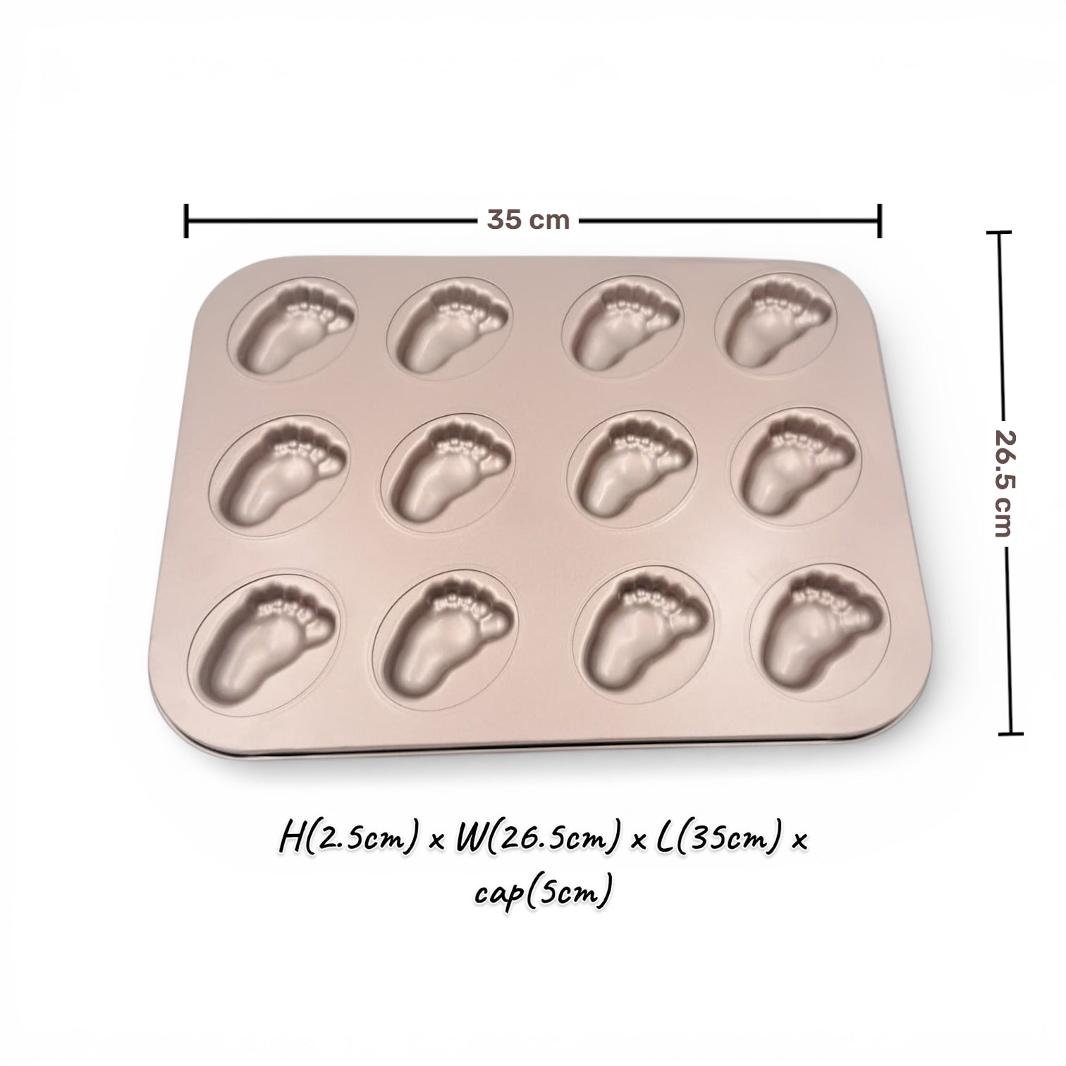 12-Cup Carbon Steel Non-Stick Footprint Shape Cake & Dessert Baking Pan – Creative Mold Tray (2.5H x 35L x 26.5W CM) - Damoo