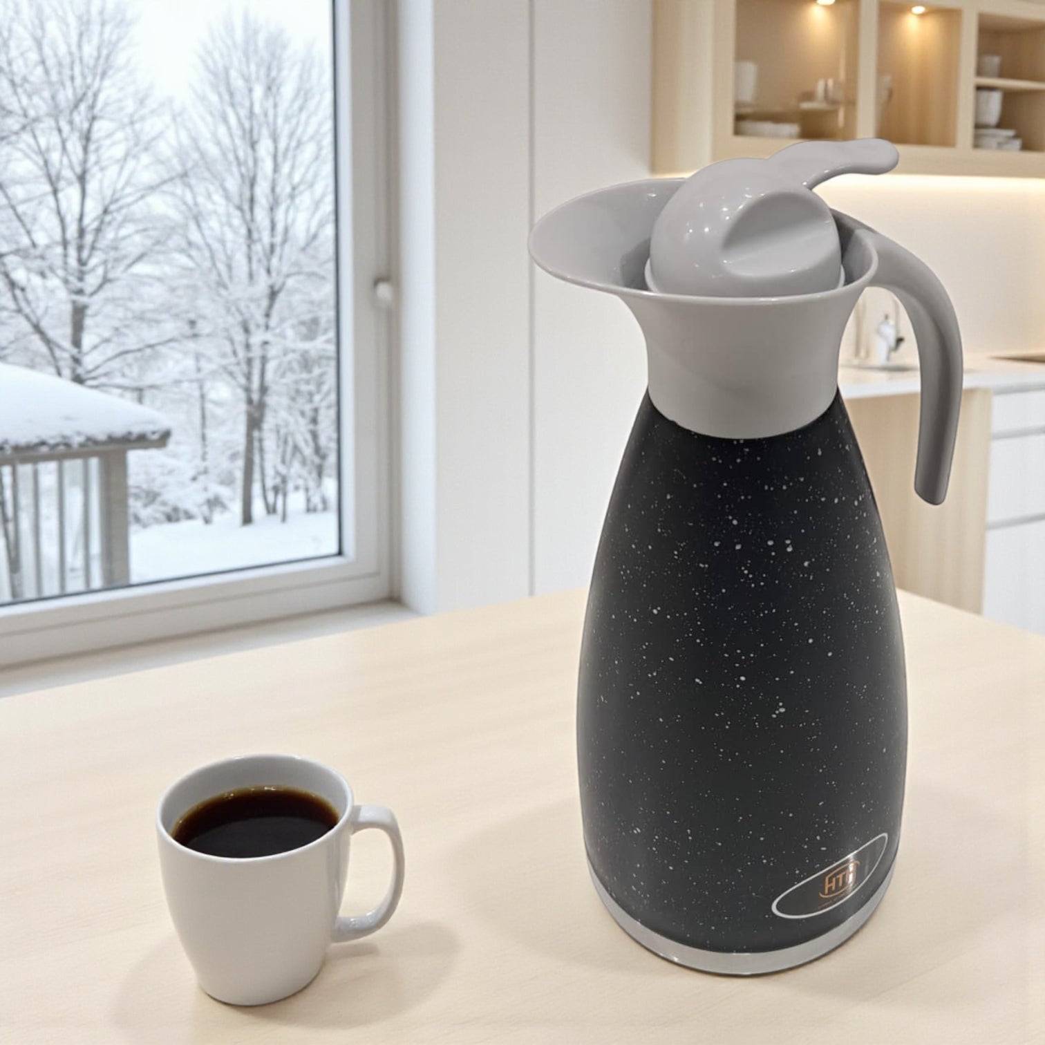 HTH Stainless Steel Vacuum Flask 2.0L (Model ECU-1) – Double Wall Insulated Thermos for Hot & Cold Beverages | Premium Press-Pour Design - Damoo