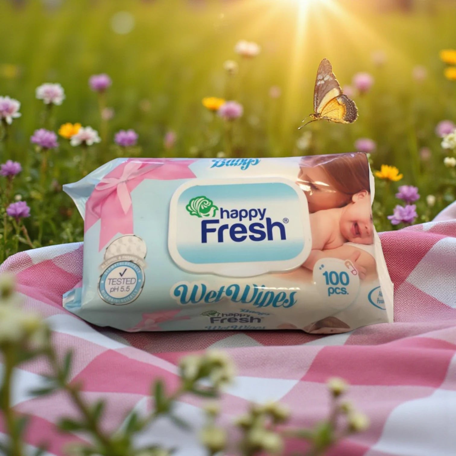 Happy Fresh Wet Wipes – 100 pcs | Hypoallergenic, Alcohol & Lanolin-Free, pH 5.5, Gentle for Sensitive Baby Skin - Damoo