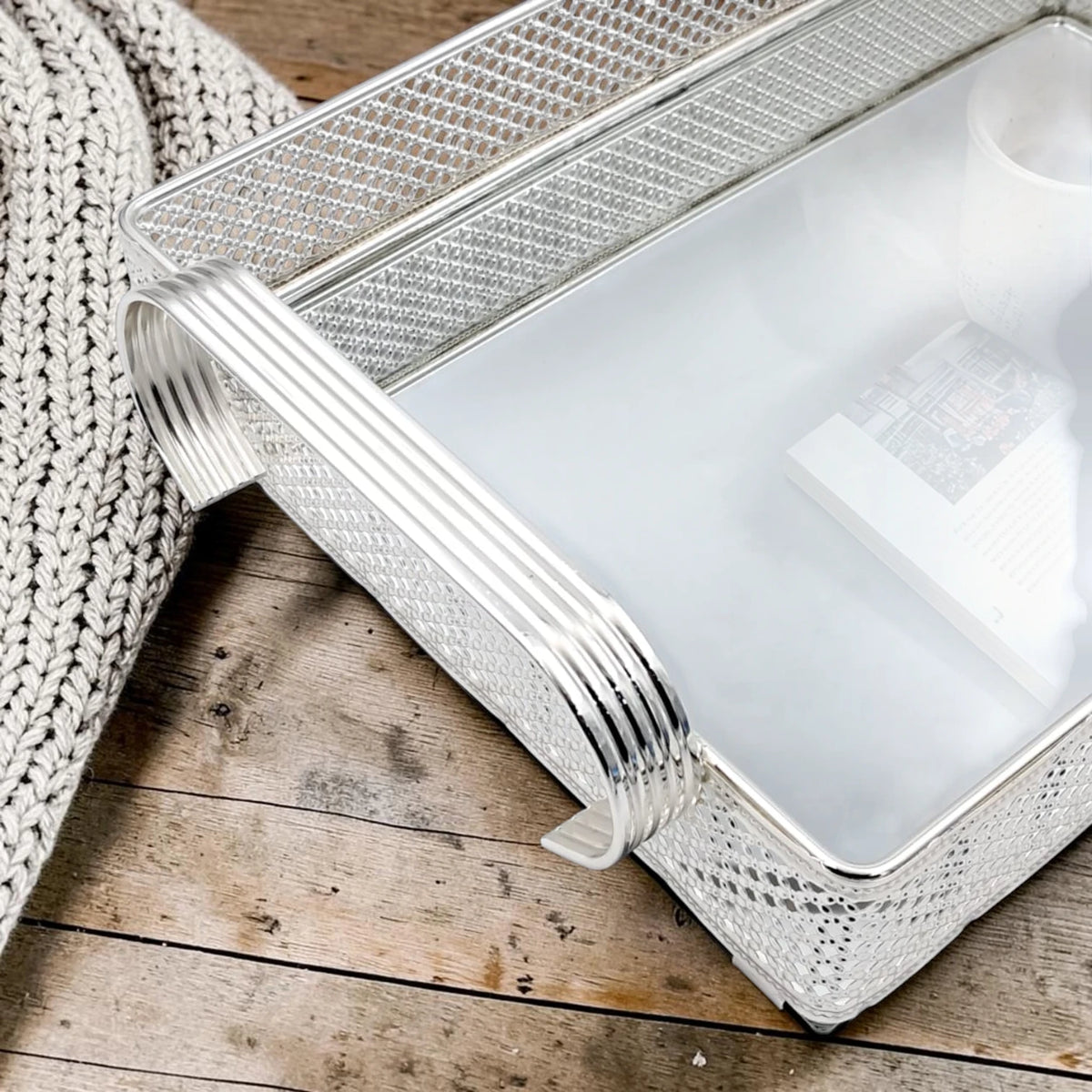 Decorative Mirror Serving Tray with Handles Rectangular Metal Frame Vanity Organizer Tray (9H x 41L x 24W CM) - Damoo