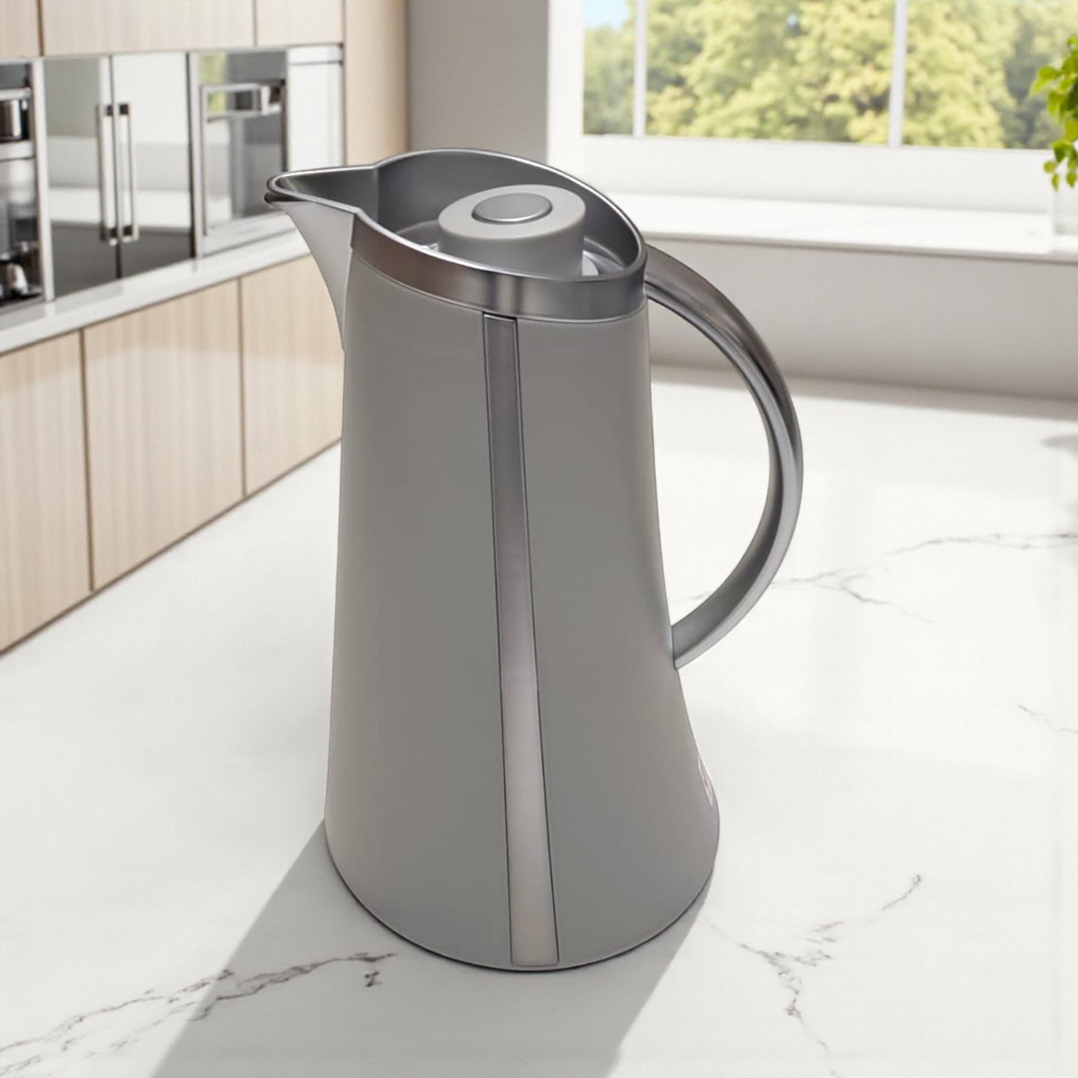 Germax Original Vacuum Insulated Coffee Pot 1L – Nordic Grey Thermo Jug | 12H Heat, 24H Cold | Leakproof One-Press Lid | High Quality Made in P.R.C. - Damoo