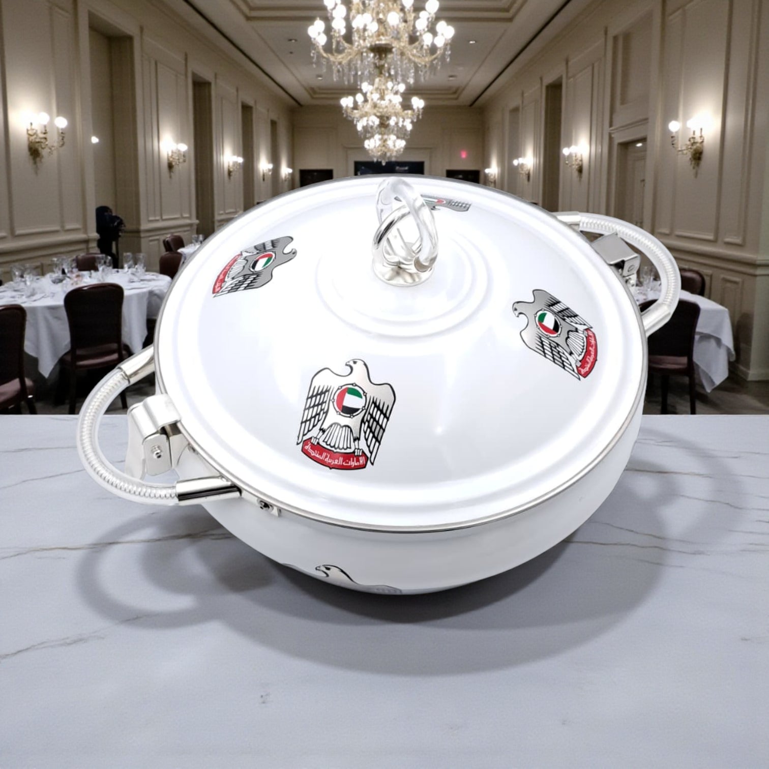 Ansa UAE National Emblem Hotpot 6 Liter – Premium Stainless Steel Double-Wall Insulated Casserole with Locking Lid & Handles – Elegant Food Warmer for Home & Events - Damoo