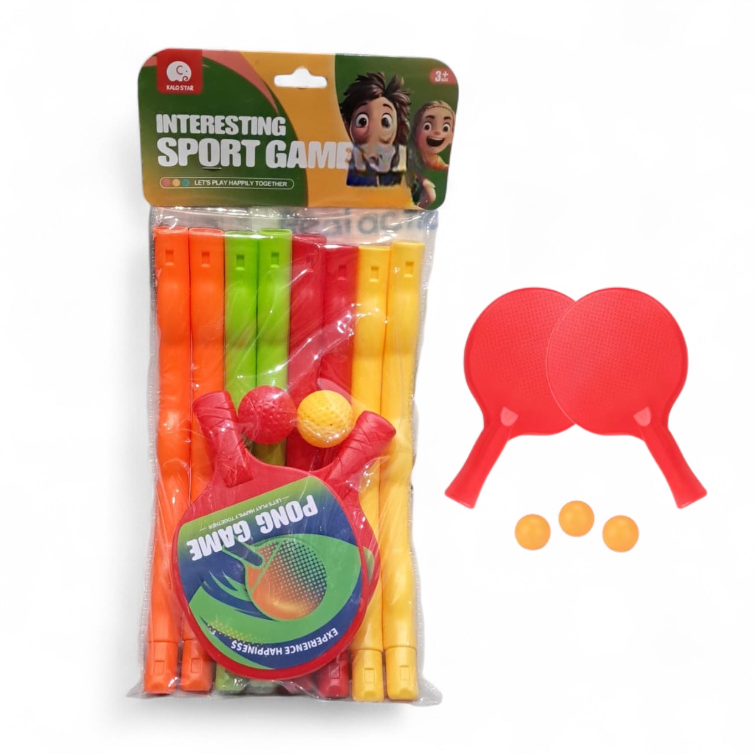 Kalo Star Interesting Sport Game Set – Colorful Pong Game for Kids with 2 Rackets & Balls | Fun Indoor & Outdoor Activity Toy (Age 3+) - Damoo