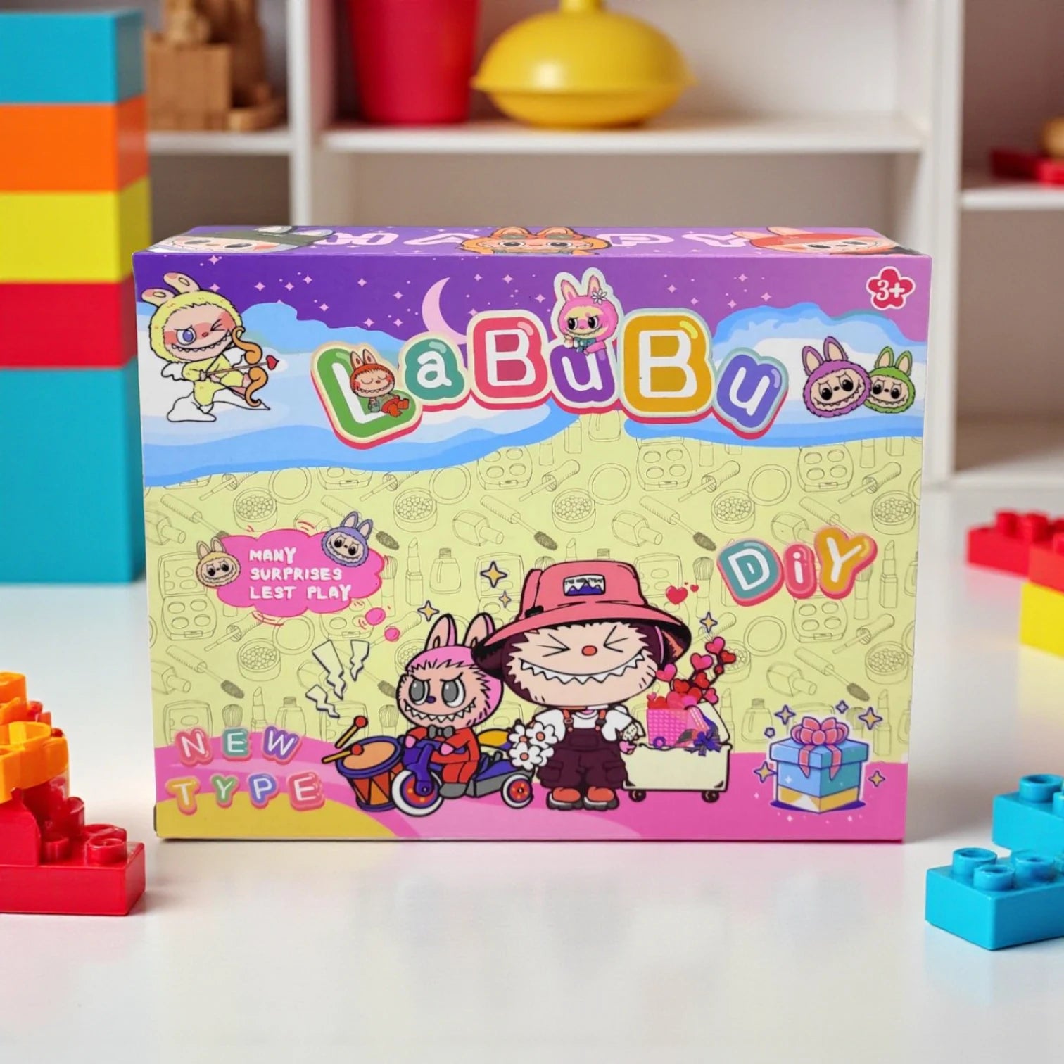 Diamond Mosaic “Labubu” 13.5 × 18 cm | DIY Diamond Painting Craft Kit with Origami Glasses, Ribbons & Accessories | Creative Art Set in Gift Box | Mixed Variants for Kids & Adults | MIC L5343 - Damoo