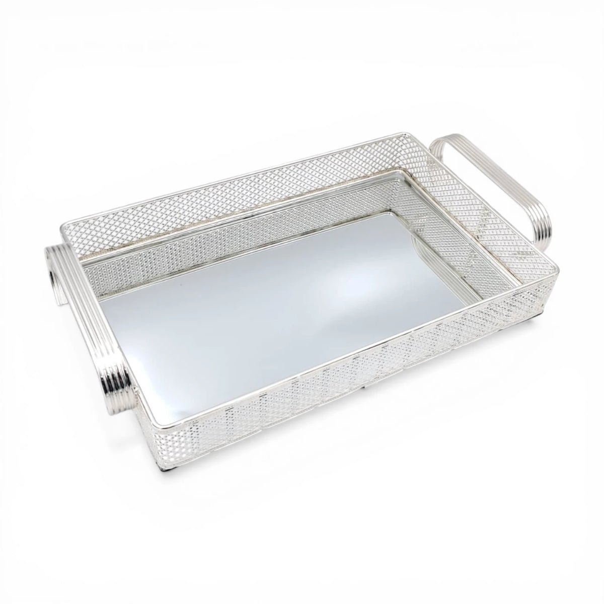 Decorative Mirror Serving Tray with Handles Rectangular Metal Frame Vanity Organizer Tray (9H x 41L x 24W CM) - Damoo