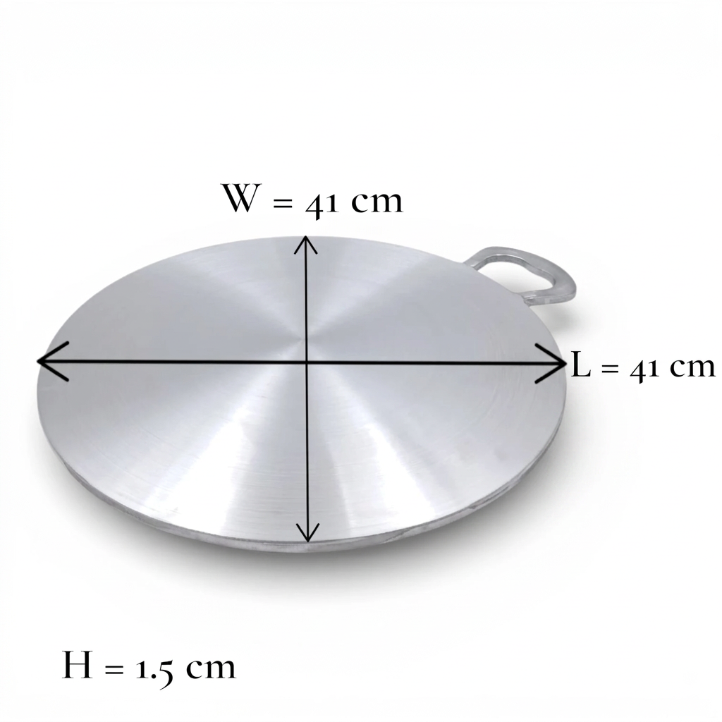 Al Huraiz Heavy Duty Aluminium Flat Tawa with Dual Handles – Thick Aluminum Cooking Plate for Roti, Chapati & Flatbread (1.5H x 48L × 41W CM) - Damoo