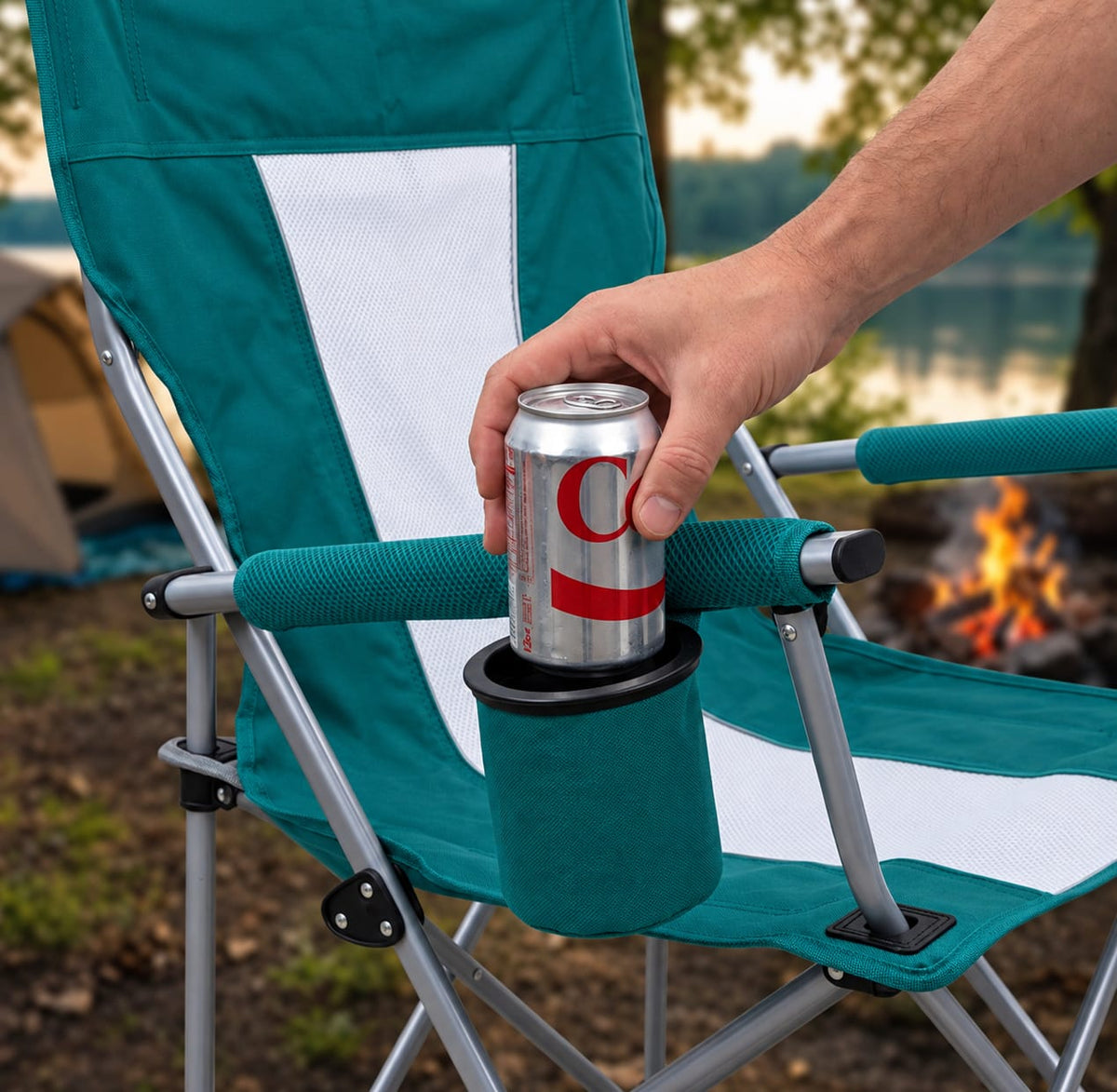 Portable Foldable Outdoor Camping Chair – 94 x 64 x 73 cm | Padded Armrests, Built-In Cup Holder | Folding Leisure Seat for Camping