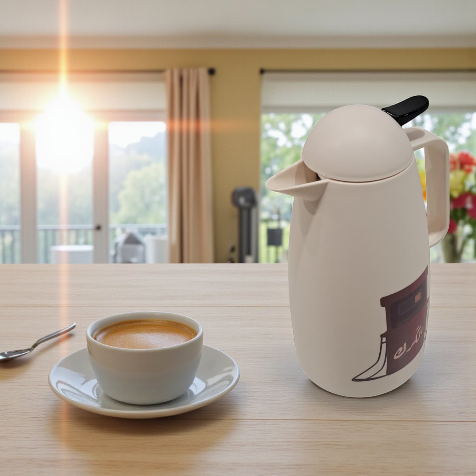 Beige Thermos 1L – Elegant Arabic Calligraphy Design | Insulated Flask for Hot & Cold Beverages | Modern Minimalist Style - Damoo