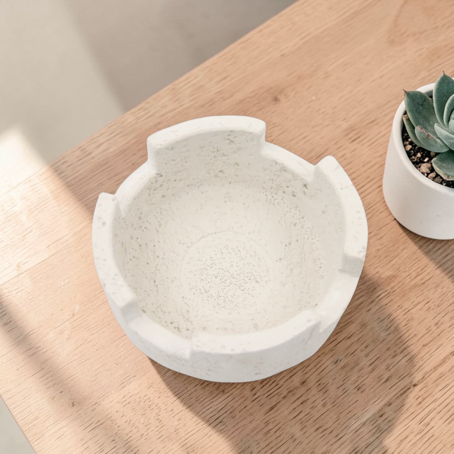 Luxury multi-hole stone design ashtray - neutral stone finish, heat resistant, for home, office and outdoor use (6cm height x 13cm width x 13cm length) - Damoo