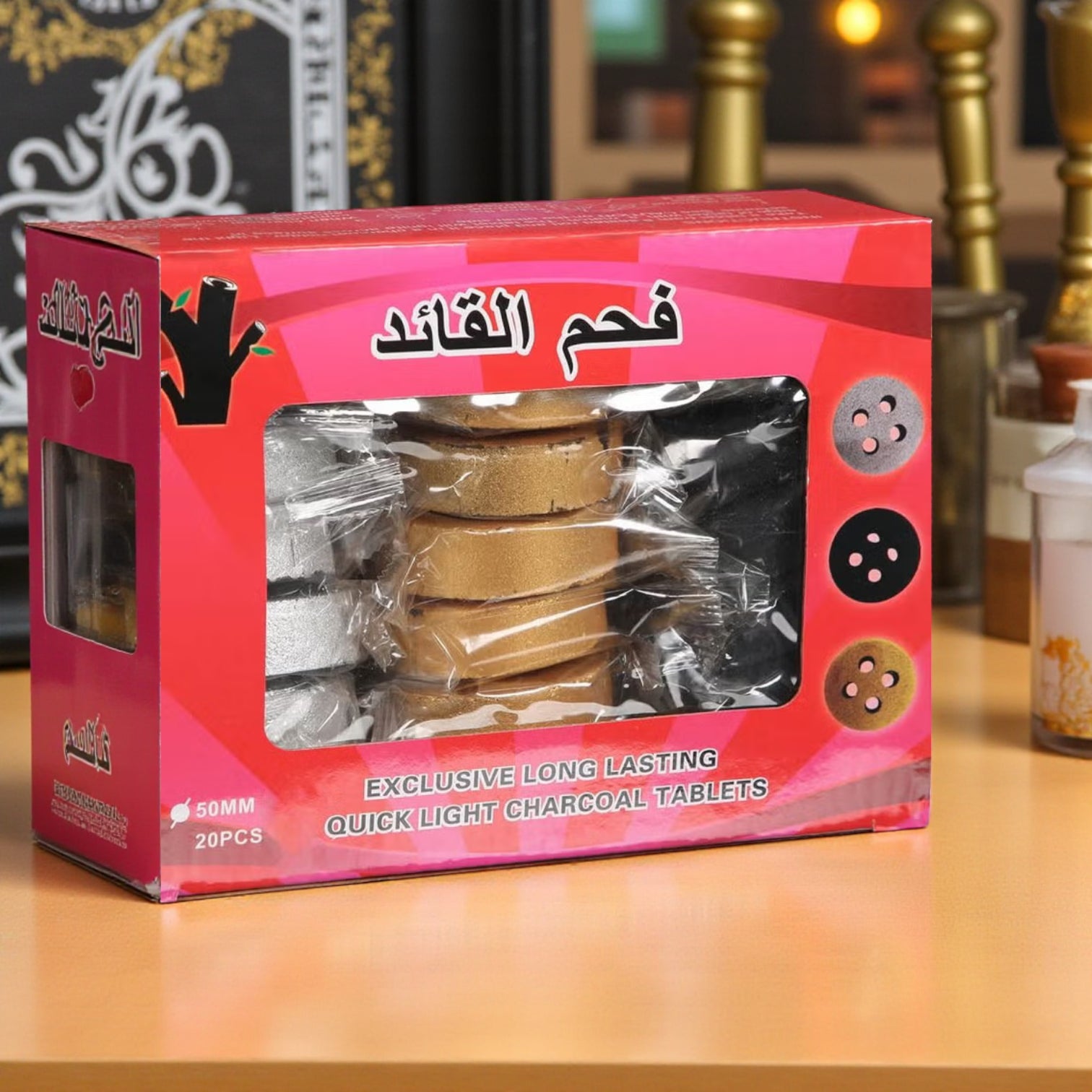Al Qaed Coal Charcoals No.2 – 20 Pieces | Natural Quick Ignite, Long-Lasting & Low-Ash Briquettes for Shisha, Bakhoor & Incense