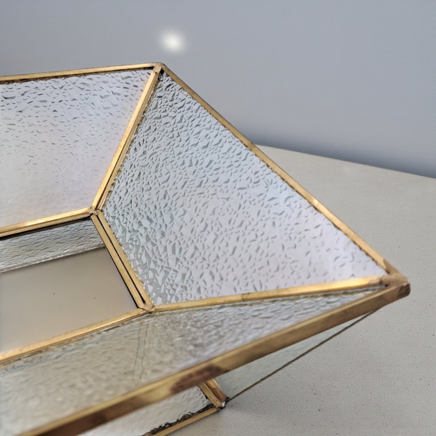 Luxury Square Glass Serving Tray with Golden Edge & Base – Elegant Dessert & Nuts Stand for Home, Parties & Gifting – 18cm