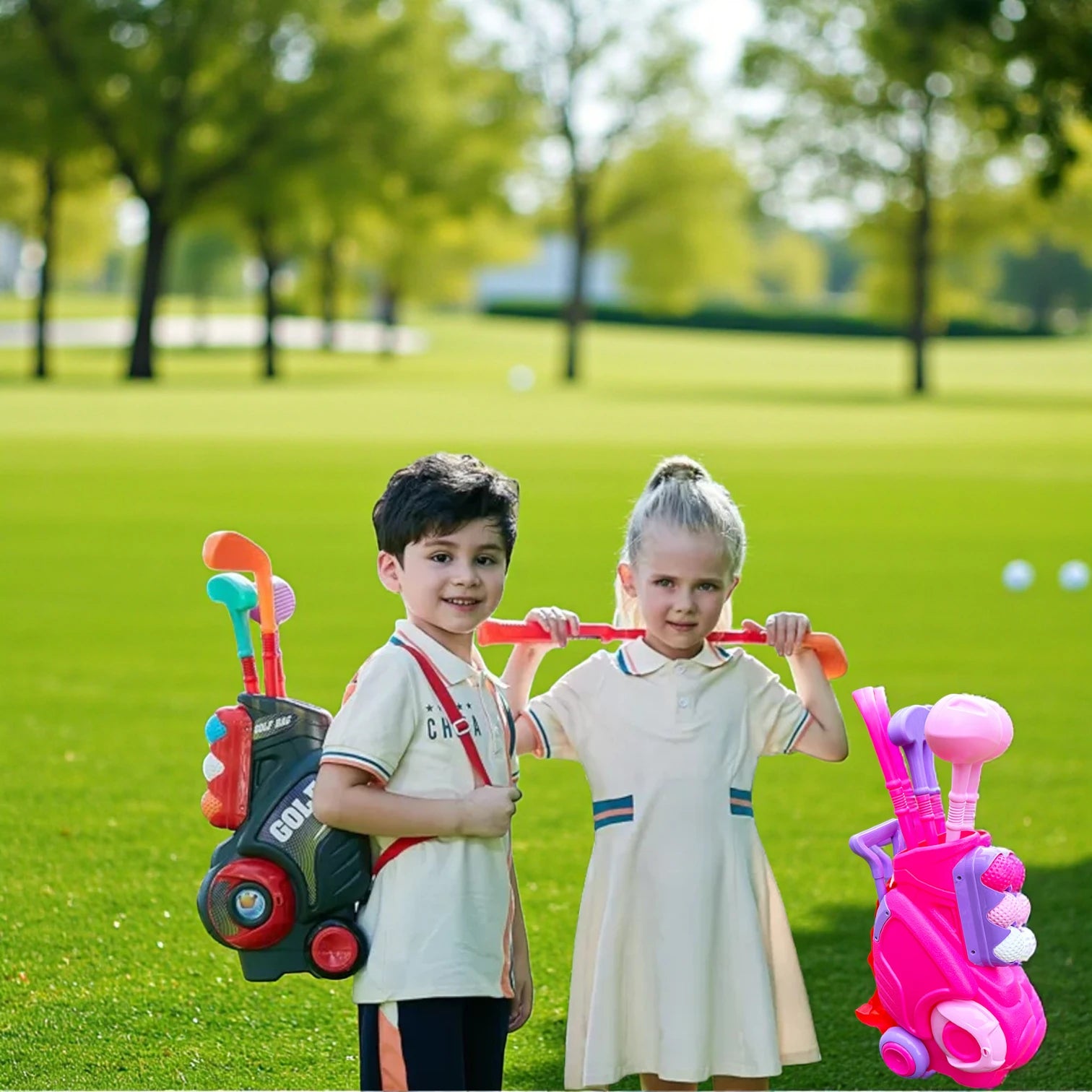 Rong Xing Da Kids Golf Push-Box Backpack Toy Set | Indoor & Outdoor Interactive Sports Game for Young Athletes | Telescopic Pull Rod, Rolling Wheels & Accessories