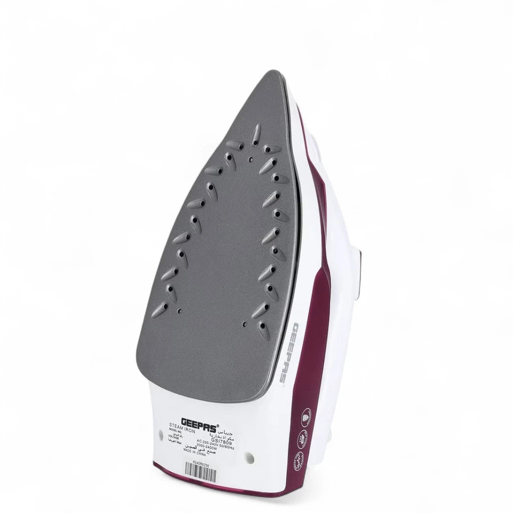 Geepas 2400W Powerful Steam Iron with Non-Stick Soleplate – 240ml Water Tank, Vertical Steam & Spray Function, Self-Cleaning, 5-Mode Temperature Dial for Clothes, Curtains & Upholstery | GSI7809 - Damoo